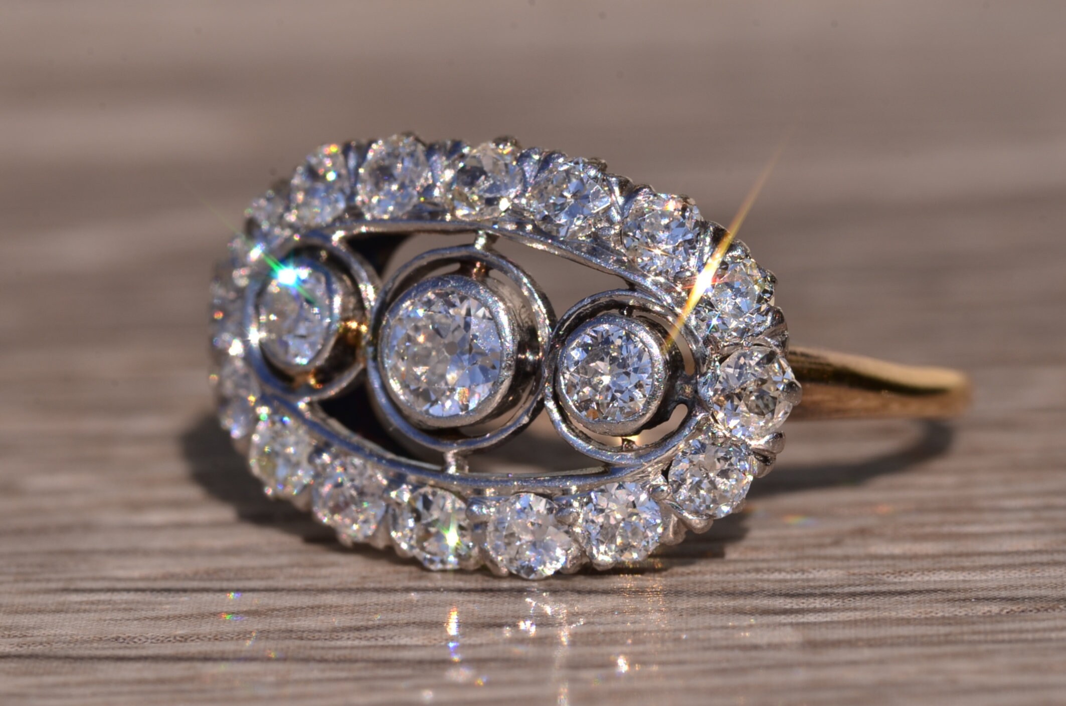 SOLD - The Dripping Springs: Antique Edwardian Three Stone Ring with Old Mine Cut Diamonds - Image 3