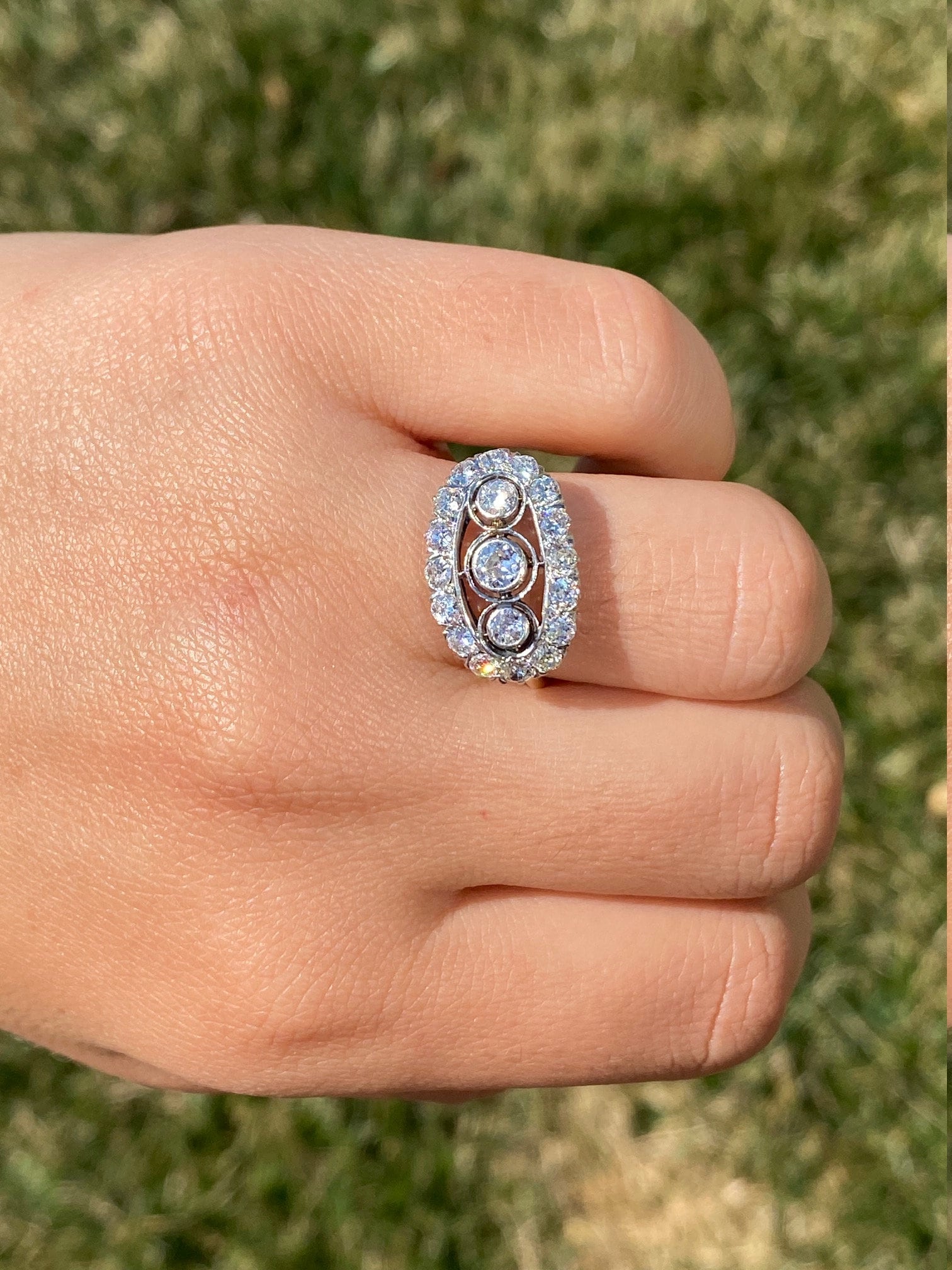 SOLD - The Dripping Springs: Antique Edwardian Three Stone Ring with Old Mine Cut Diamonds - Image 10