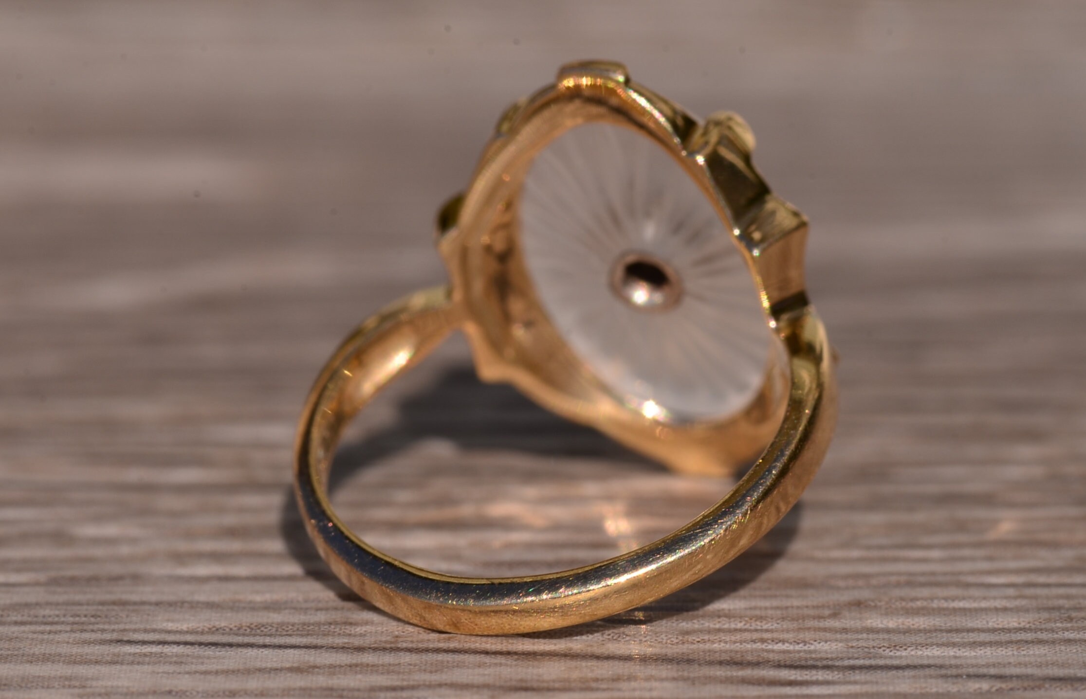 SOLD - The Henly: Yellow Gold Camphor Glass and Diamond Ring - Image 5