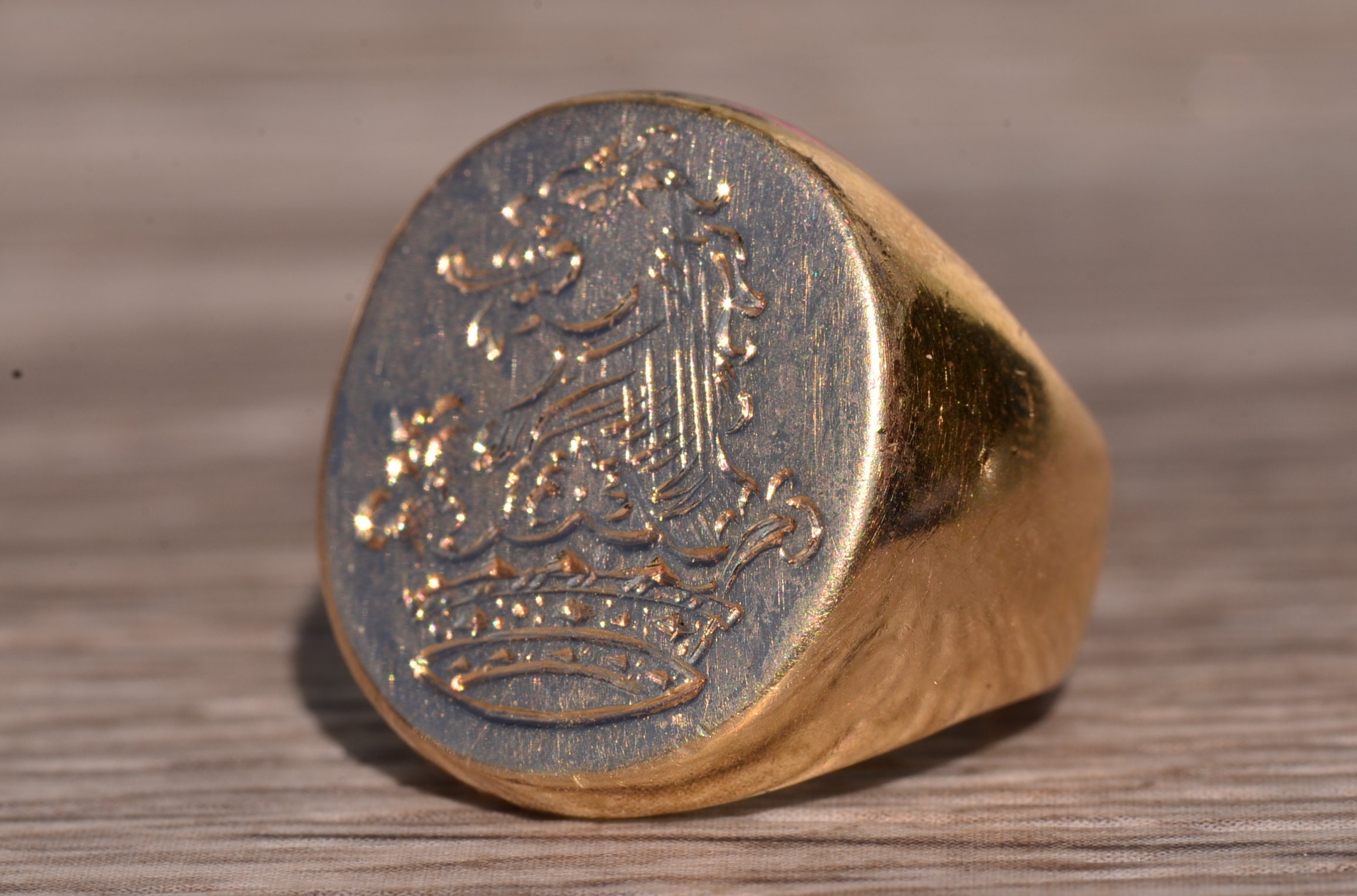 The Kendalia: Vintage Insignia Ring with Hand Engraved Lion In Crown - Image 3