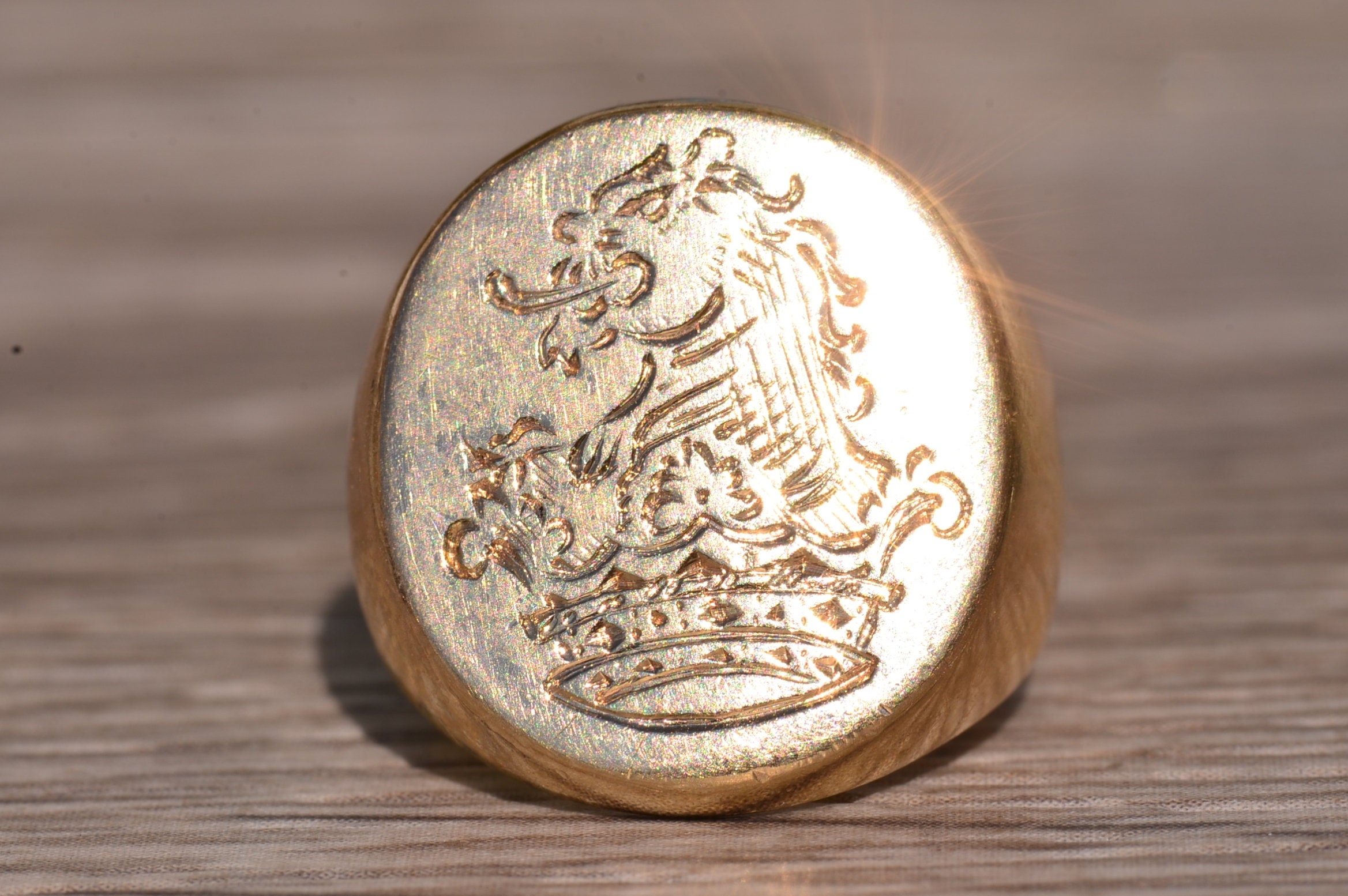 The Kendalia: Vintage Insignia Ring with Hand Engraved Lion In Crown - Image 2