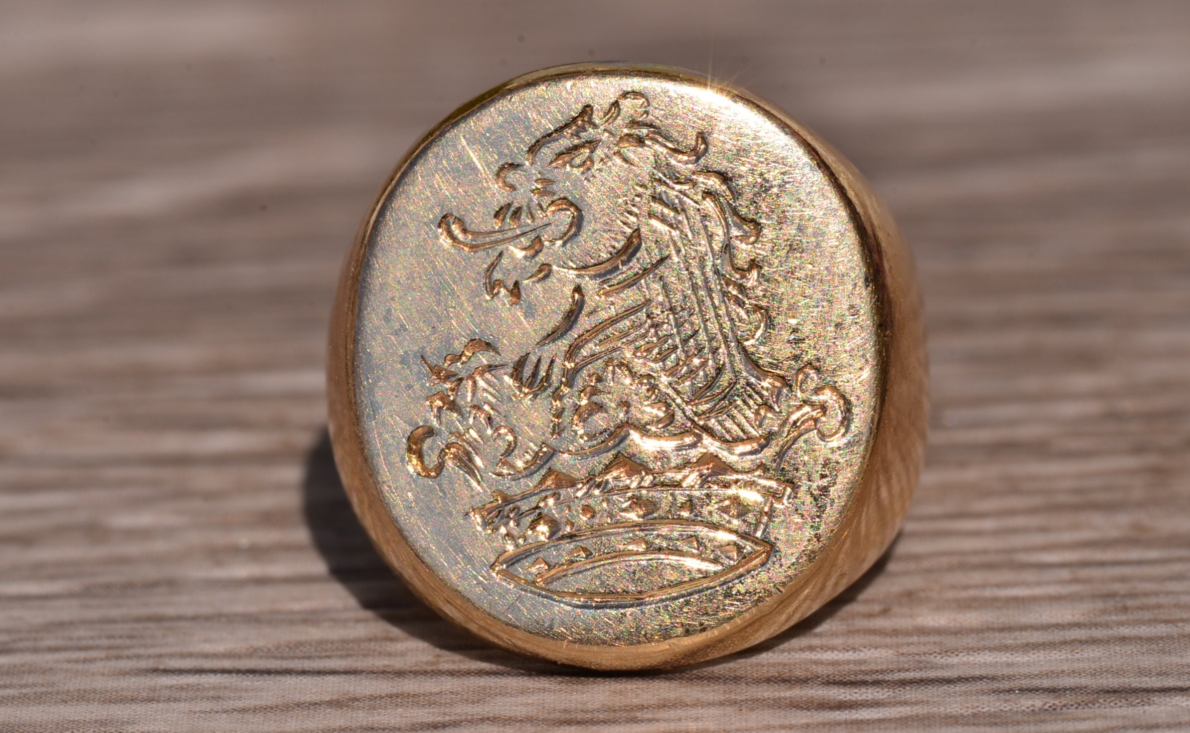 The Kendalia: Vintage Insignia Ring with Hand Engraved Lion In Crown - Image 7