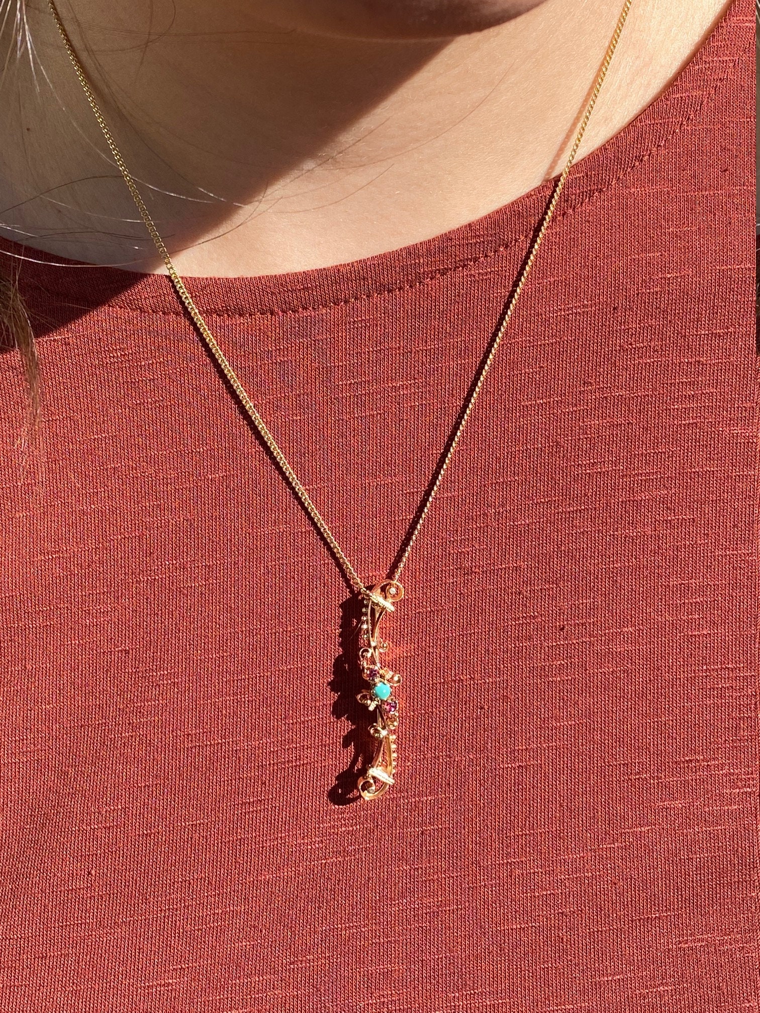 SOLD - The Winchester: Vintage Garnet and Turquoise Pin/Pendant - Image 4