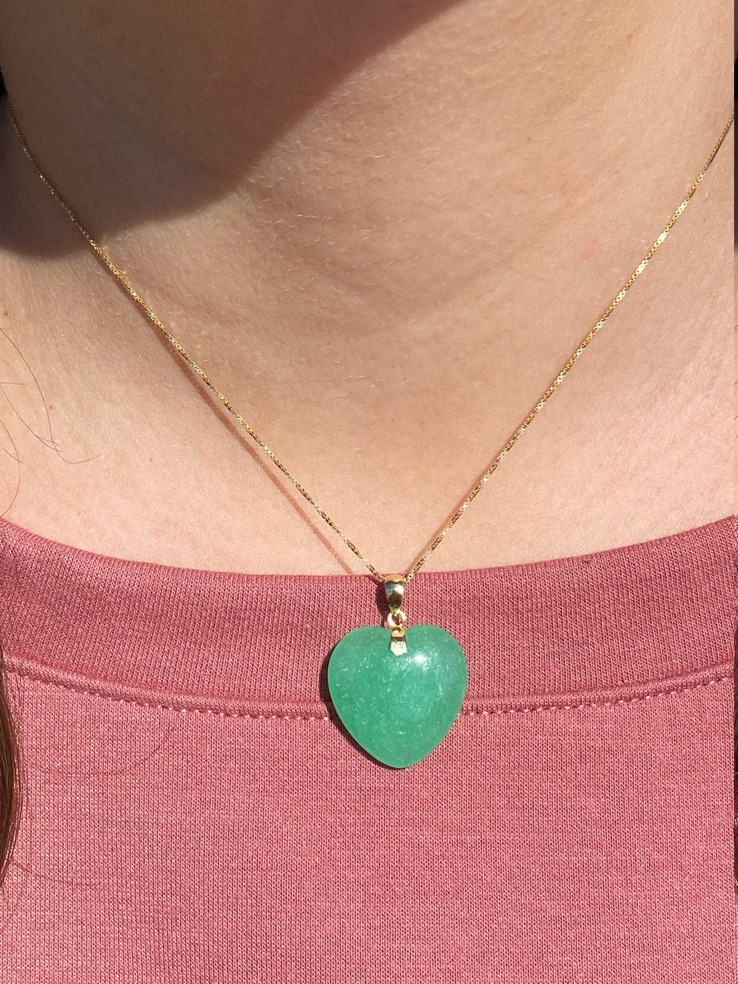 The Coupland: Apple Green Jadeite Heart Pendant with Yellow Gold - Image 4