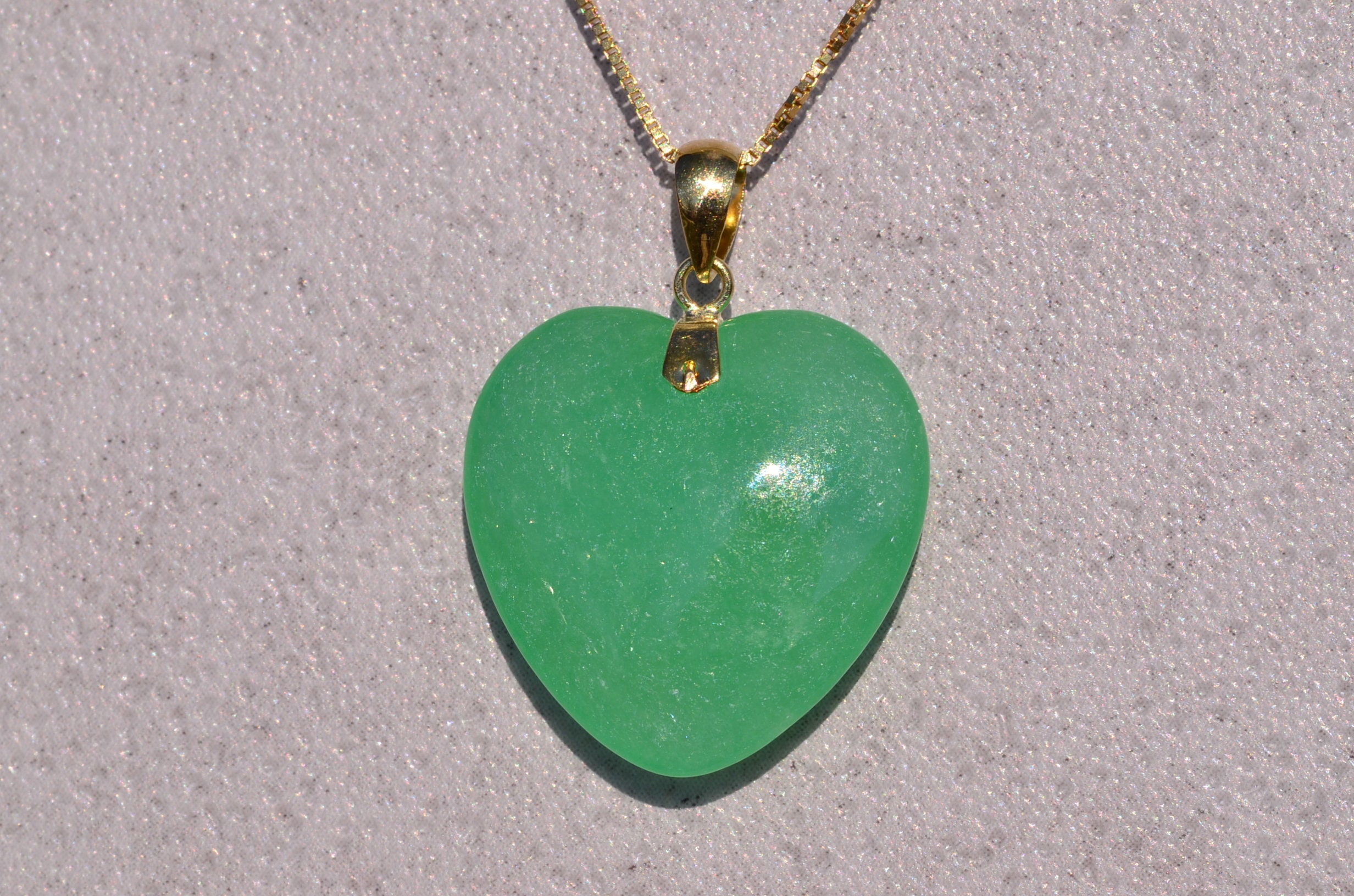 The Coupland: Apple Green Jadeite Heart Pendant with Yellow Gold - Image 2
