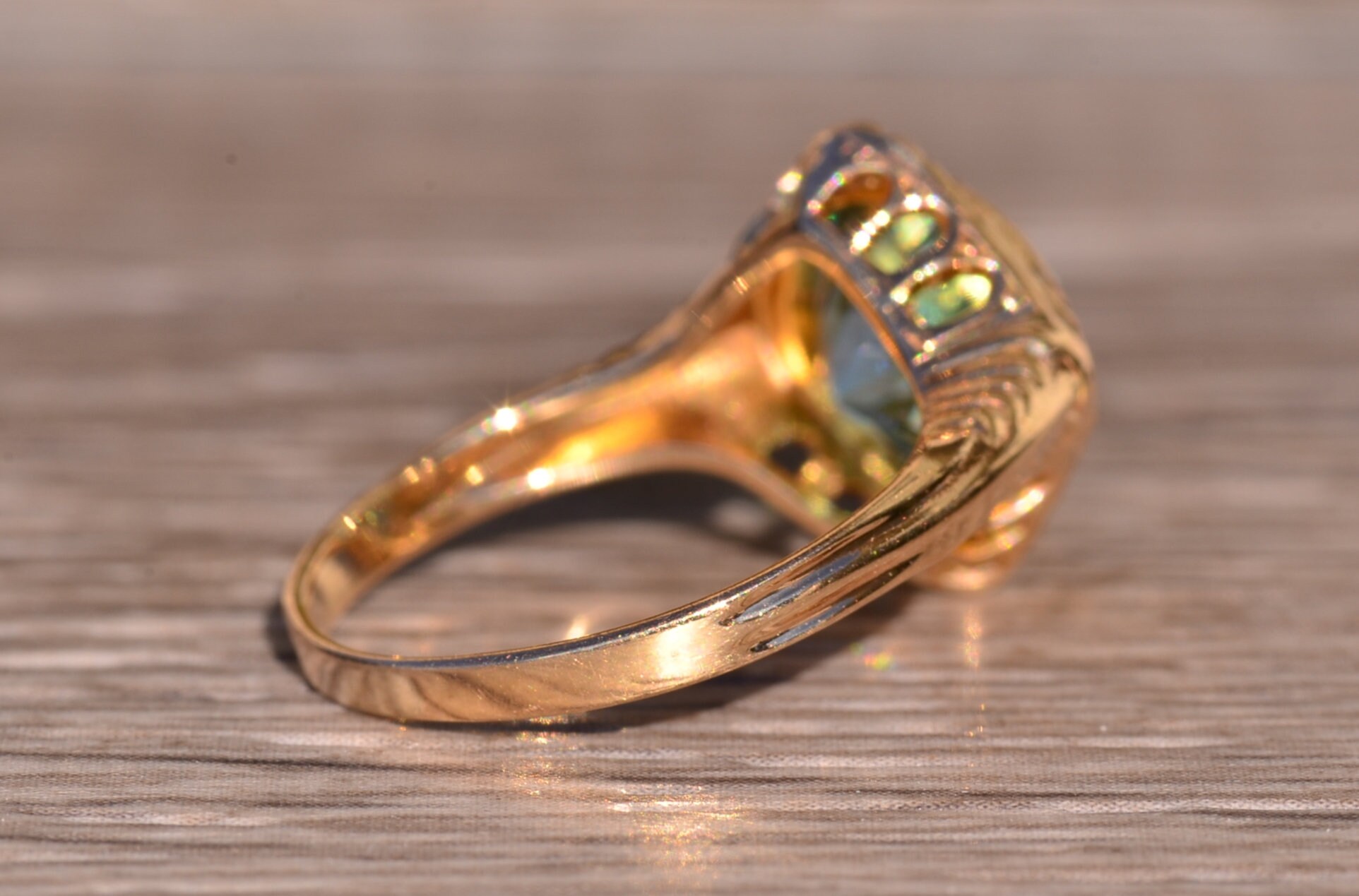 SOLD - The Pacific Beach: Antique Filigree Engagement Ring set with Natural Blue Zircon - Image 5