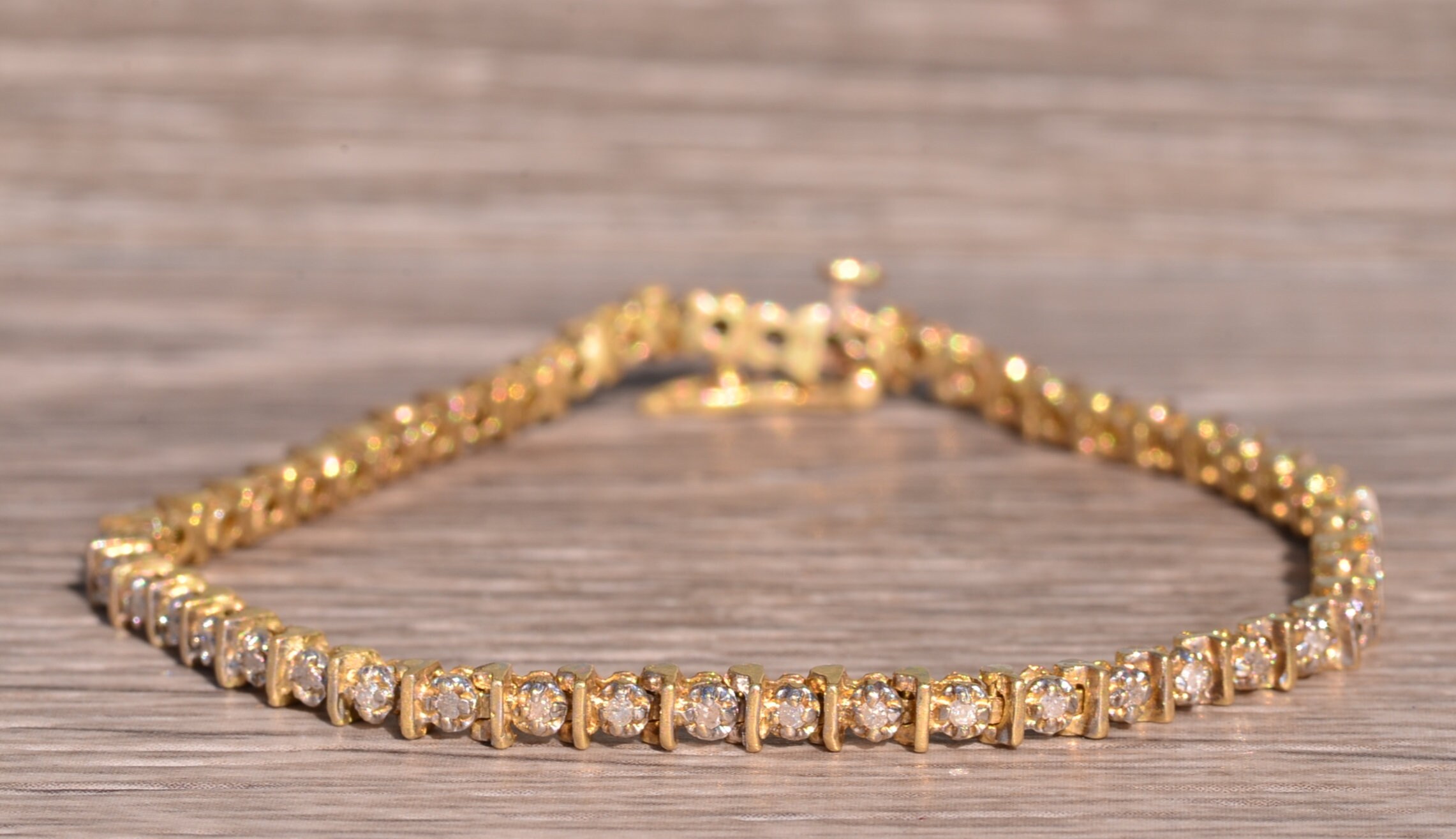 SOLD - The Puma: Vintage Yellow Gold Tennis Bracelet with Diamonds - Image 2