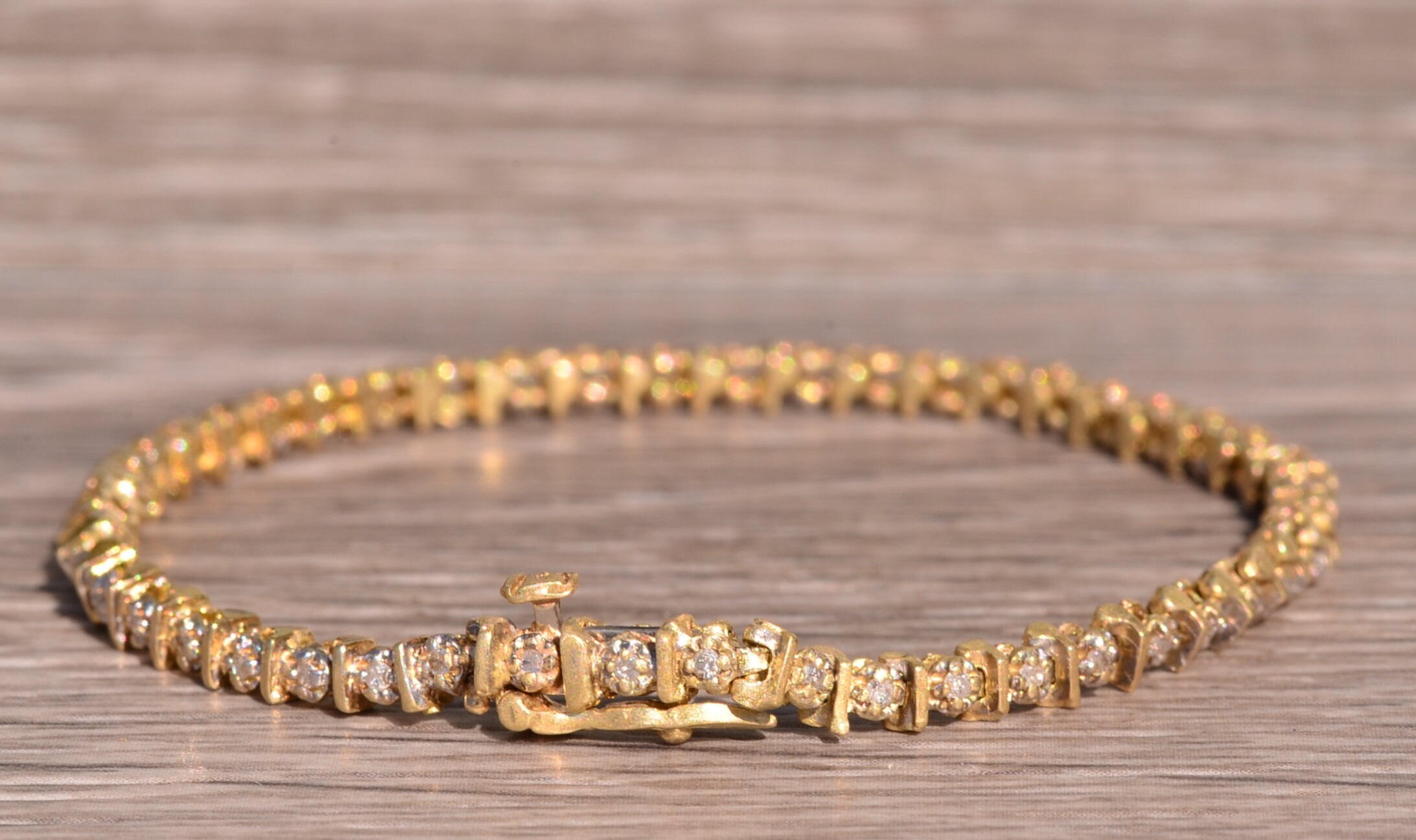 SOLD - The Puma: Vintage Yellow Gold Tennis Bracelet with Diamonds - Image 4