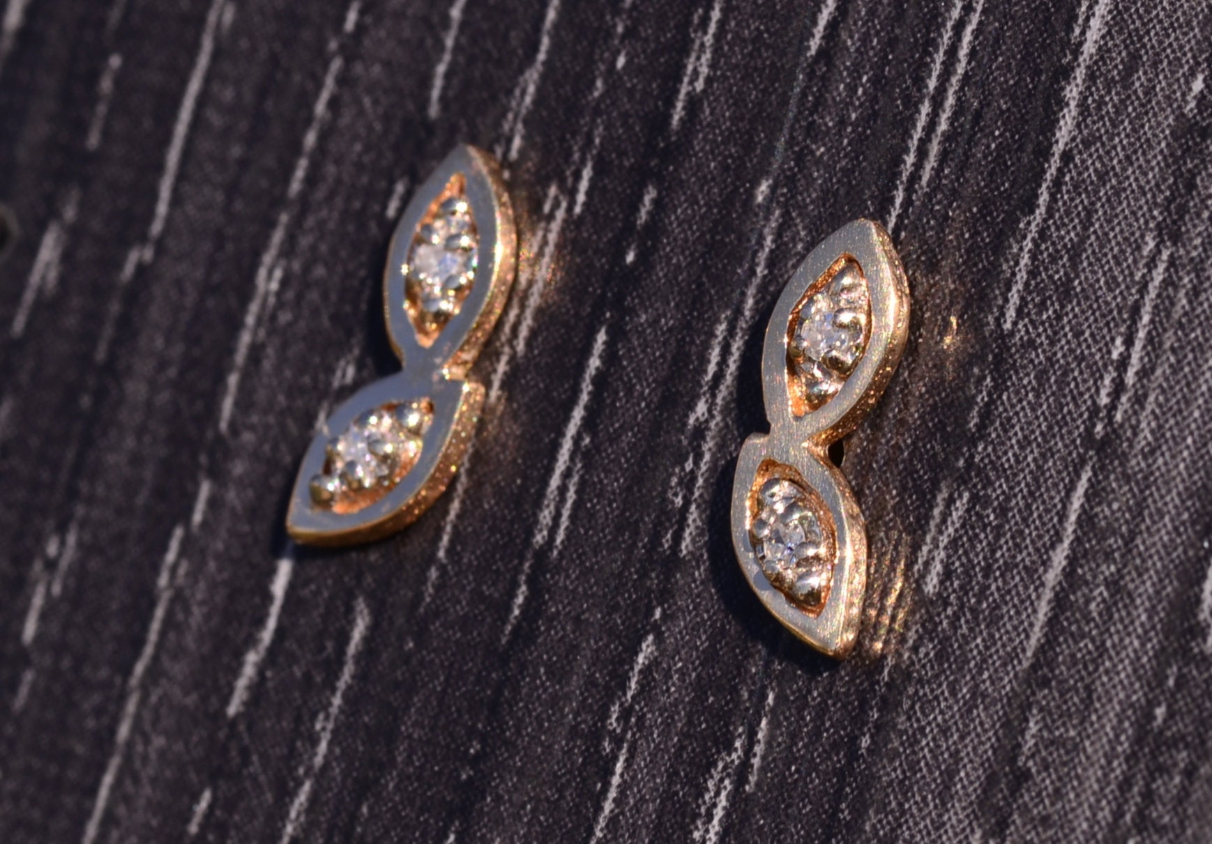 SOLD - The San Marcos: Yellow Gold Two Stone Navette Earrings with Diamonds - Image 3