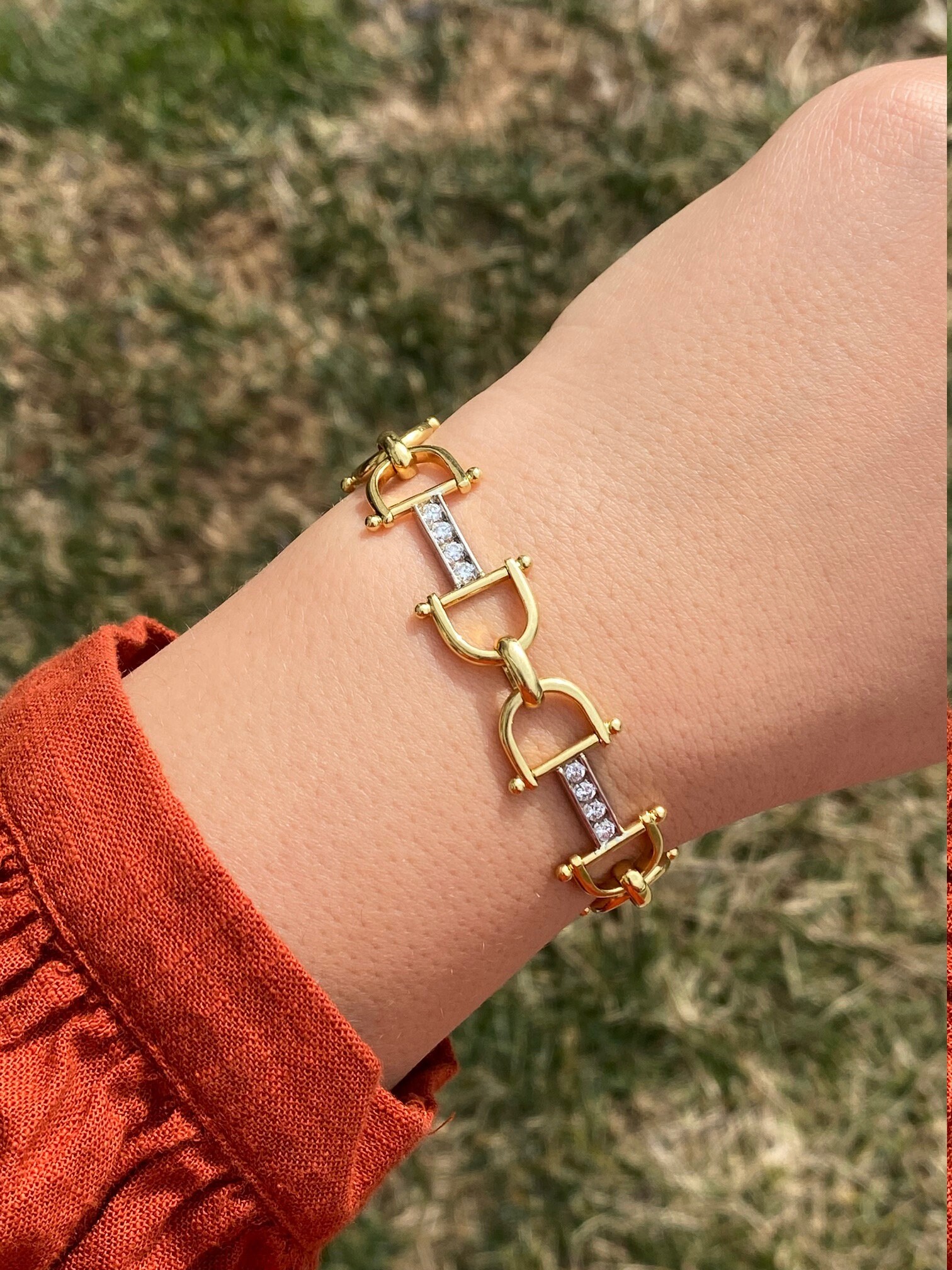 The Monarch Beach: Two Tone Horse Bit Bracelet With Diamonds - Image 8