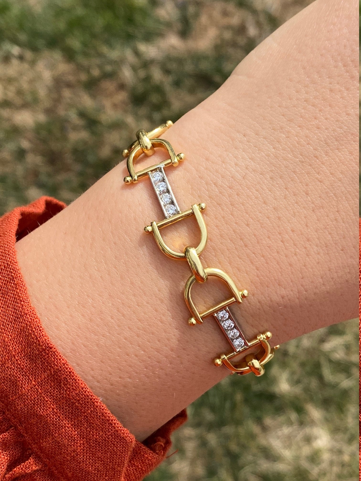 The Monarch Beach: Two Tone Horse Bit Bracelet With Diamonds - Image 9