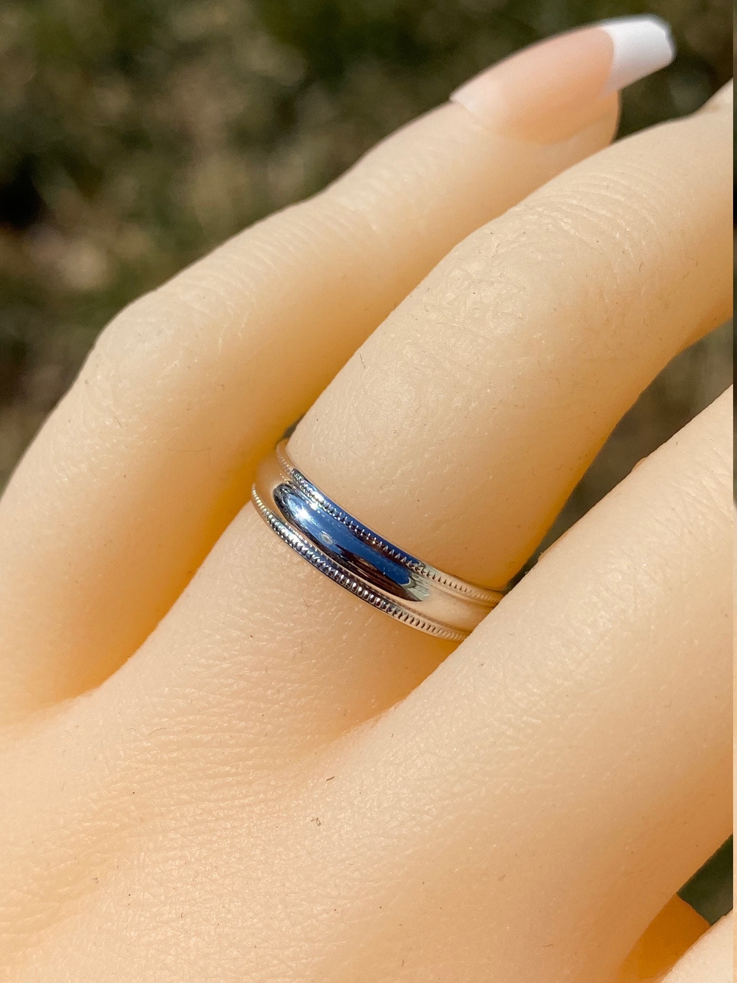 The Kagel Canyon: White Gold Band Finished with Milgrain - Image 5