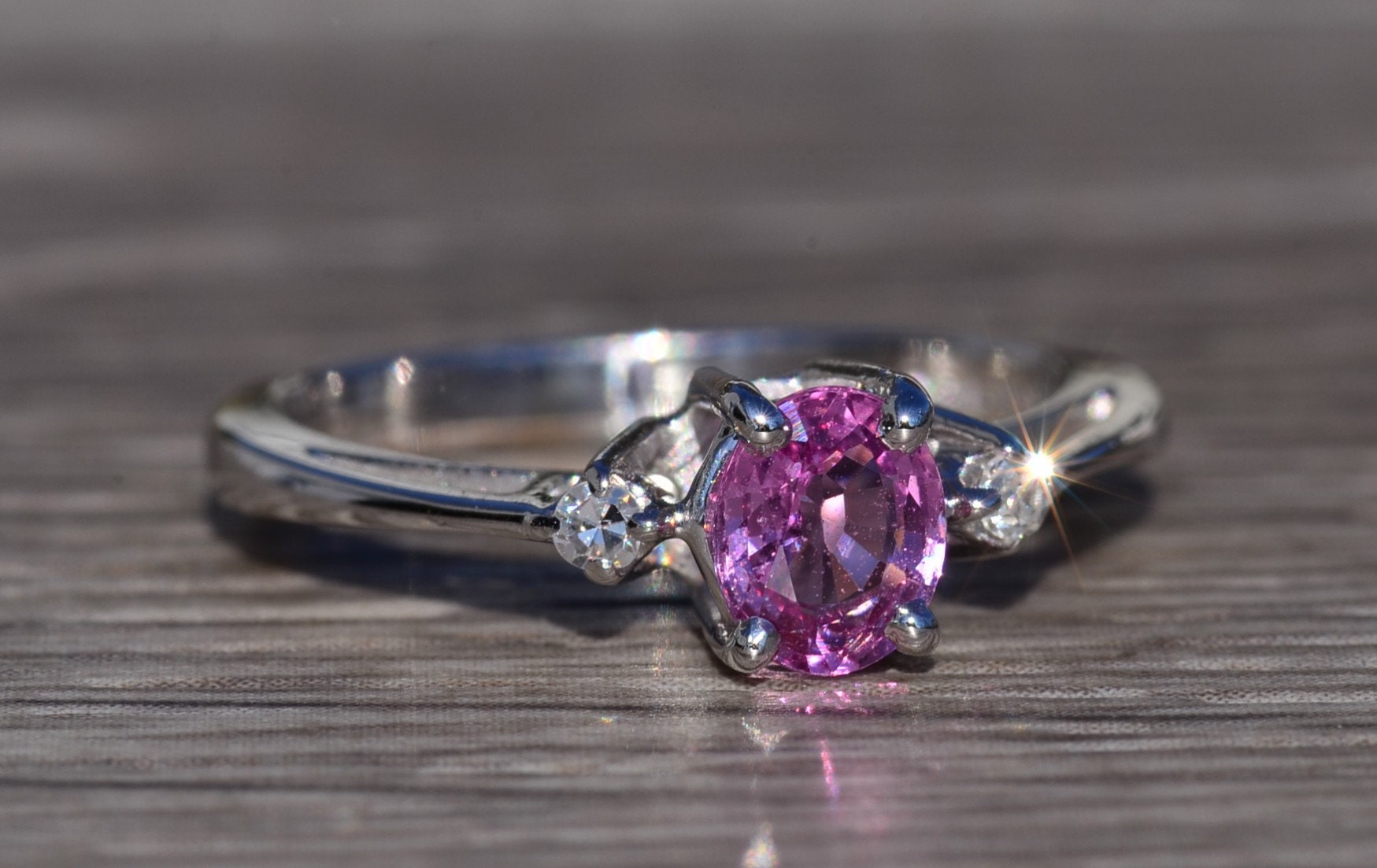 The Solvang: Bubblegum Pink Sapphire and Diamond Ring - Image 6
