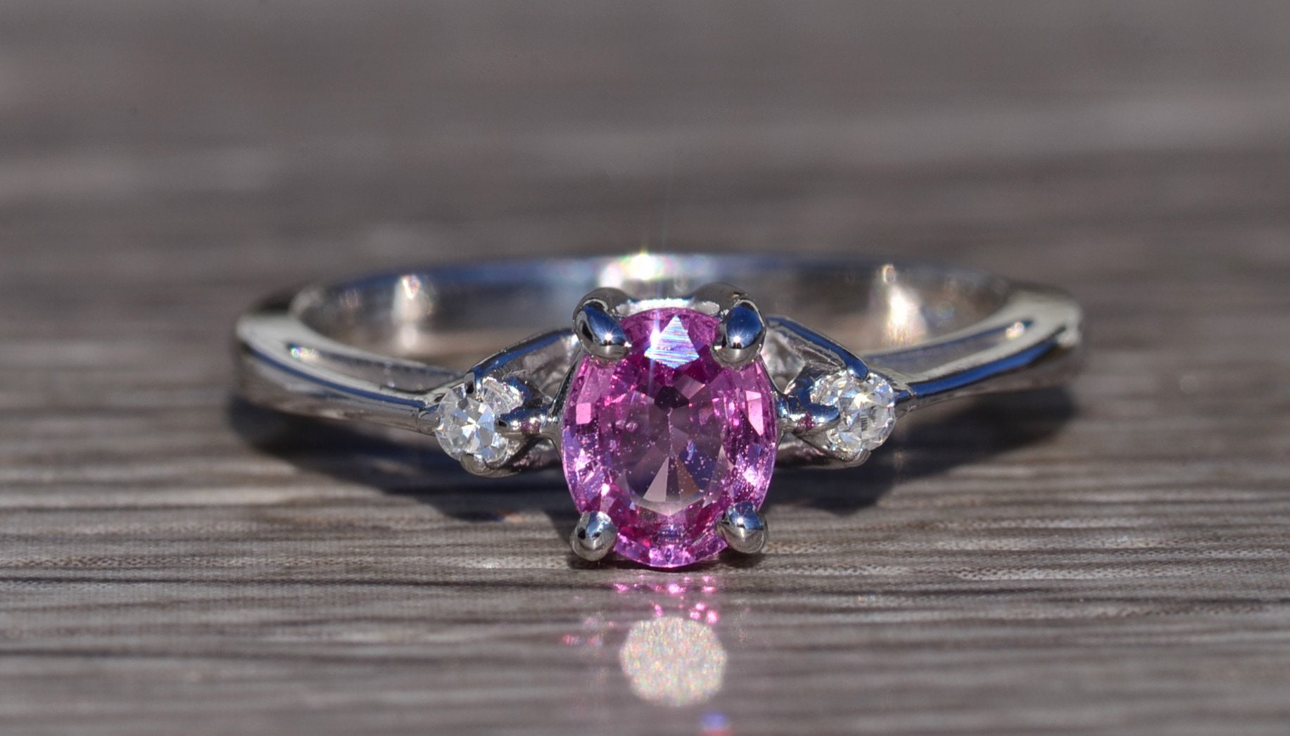 The Solvang: Bubblegum Pink Sapphire and Diamond Ring - Image 7
