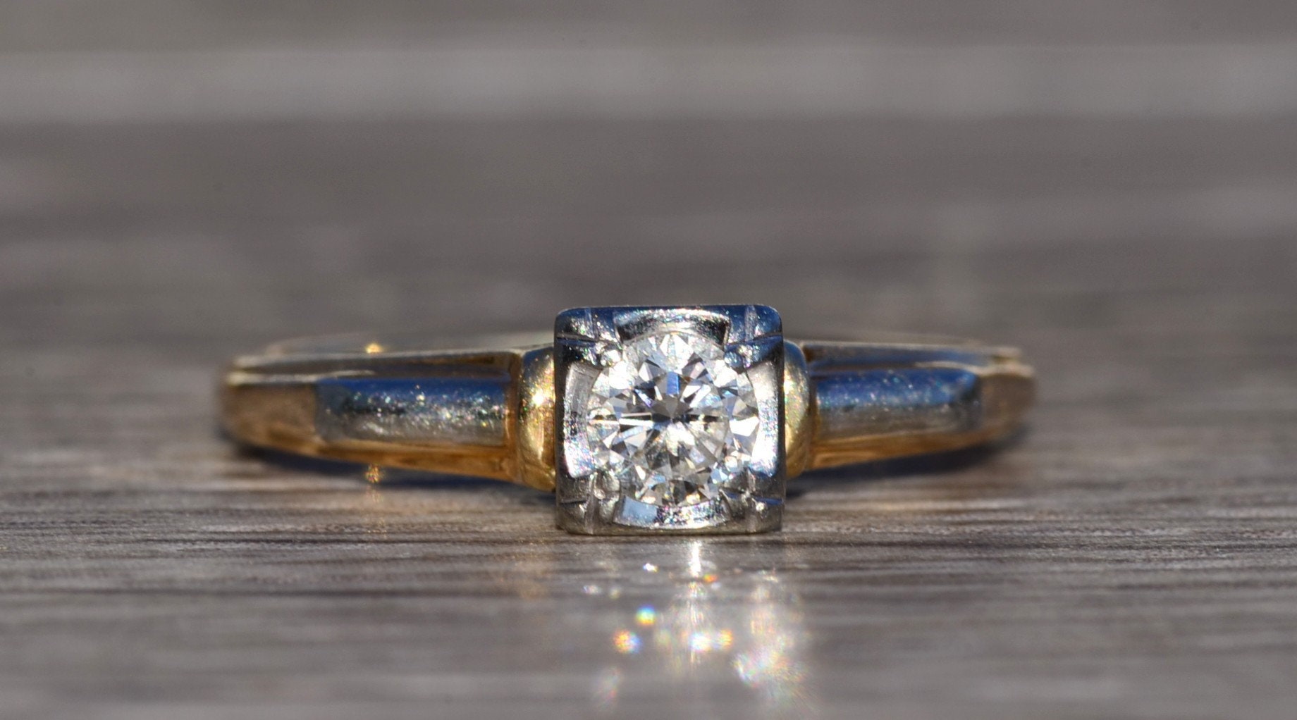 The Acorn: Antique Solitaire Engagement Ring in White and Yellow Gold - Image 7
