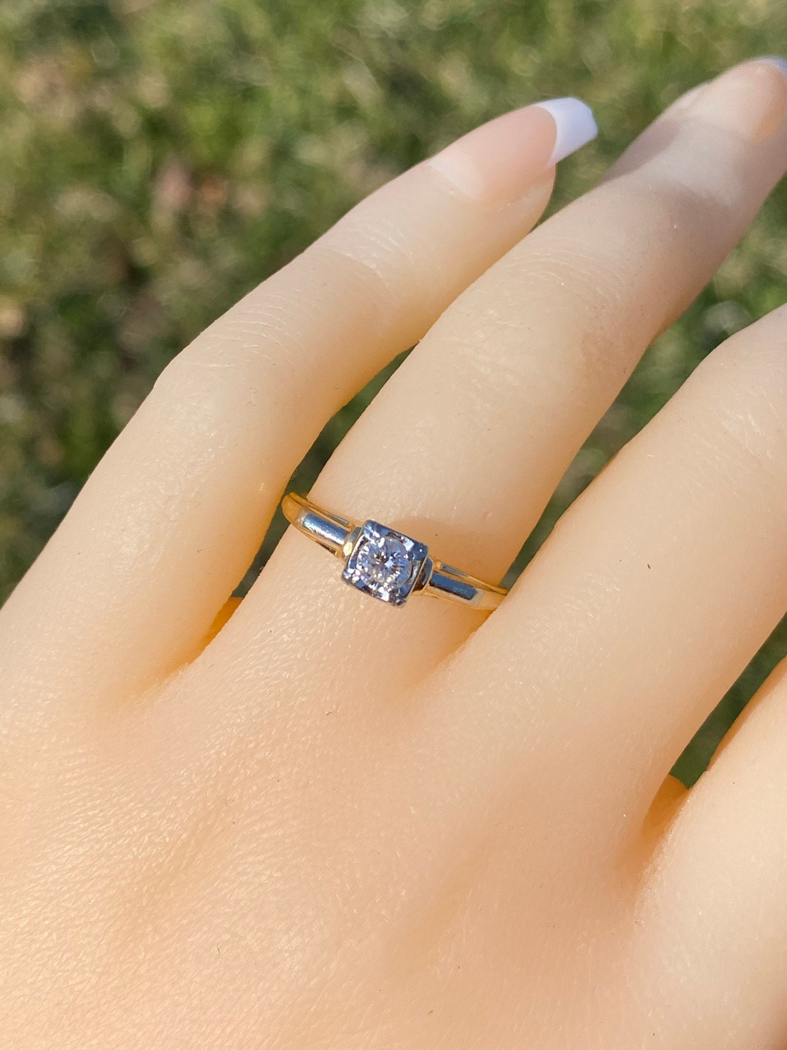 The Acorn: Antique Solitaire Engagement Ring in White and Yellow Gold - Image 8