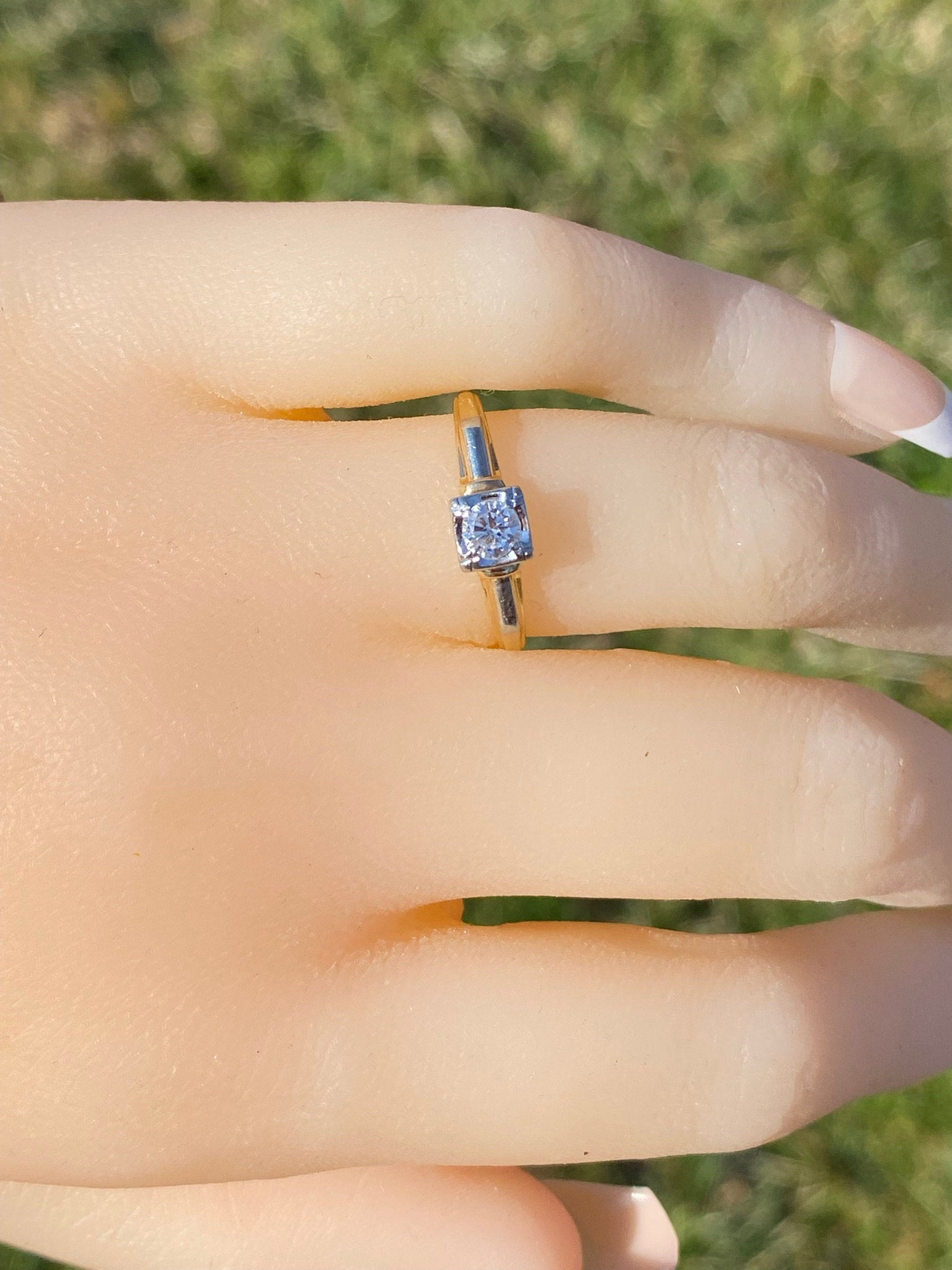 The Acorn: Antique Solitaire Engagement Ring in White and Yellow Gold - Image 10