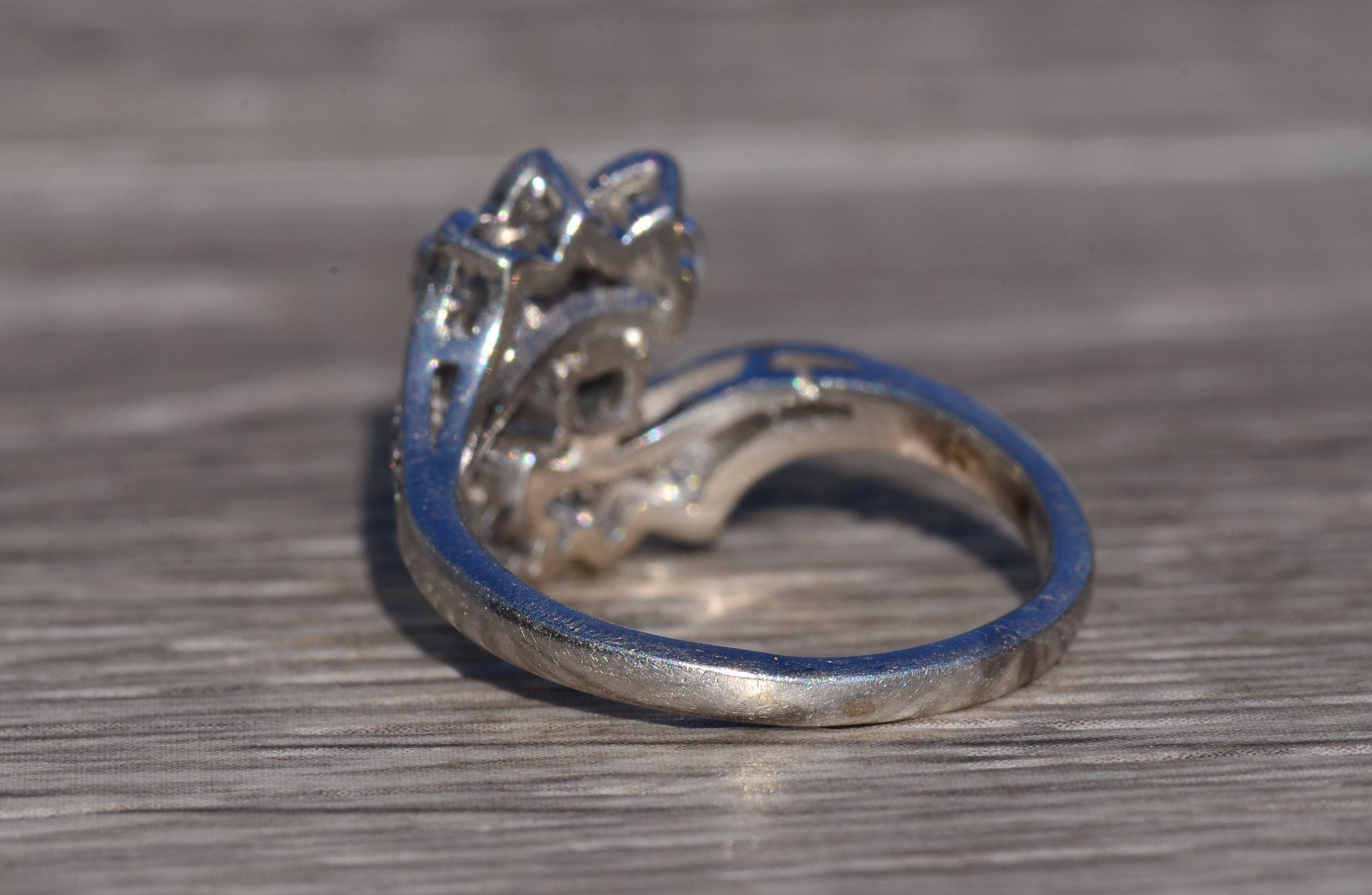 The Mission Hills: Antique Platinum Bypass Engagement Ring - Image 4