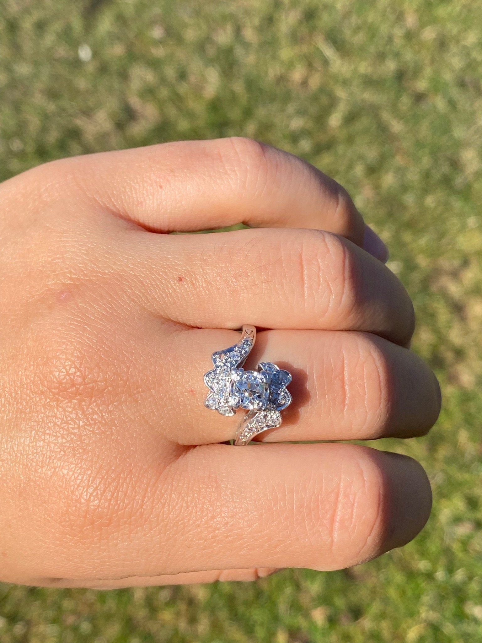 The Mission Hills: Antique Platinum Bypass Engagement Ring - Image 10