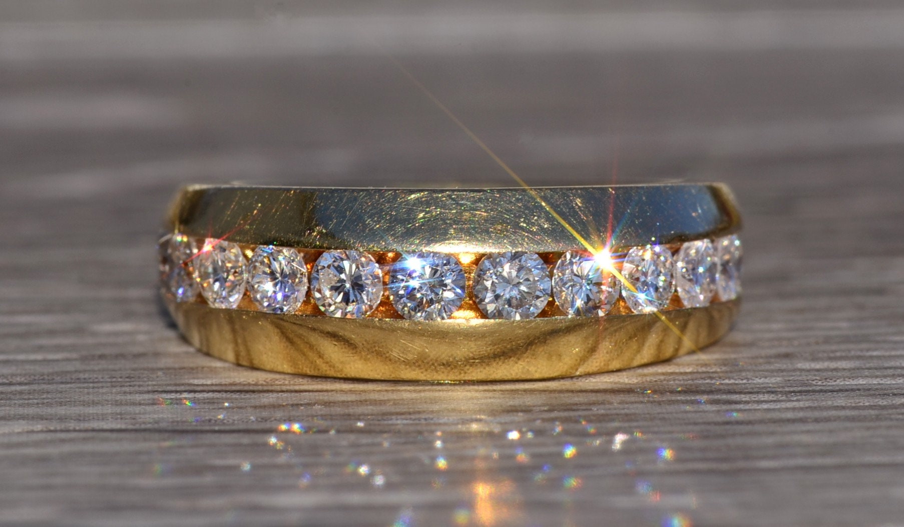 The Narlon: Yellow Gold Band Channel Set With Diamonds - Image 2