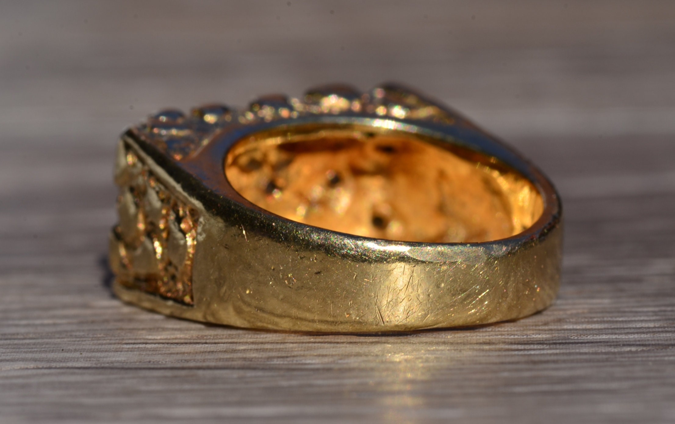 SOLD - The Cayucos: Vintage Yellow Gold Nugget Style Ring with Diamonds - Image 5