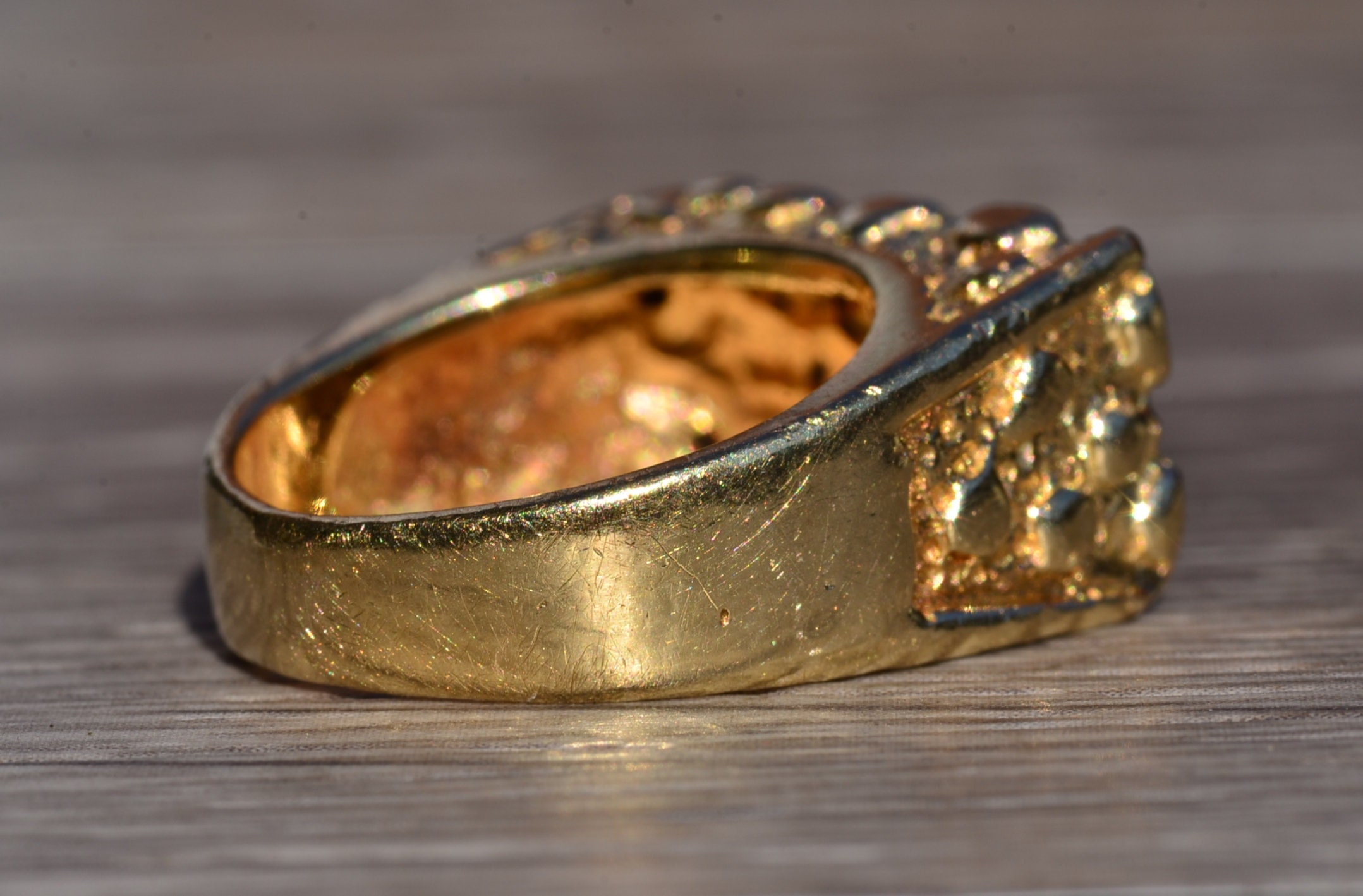 SOLD - The Cayucos: Vintage Yellow Gold Nugget Style Ring with Diamonds - Image 4