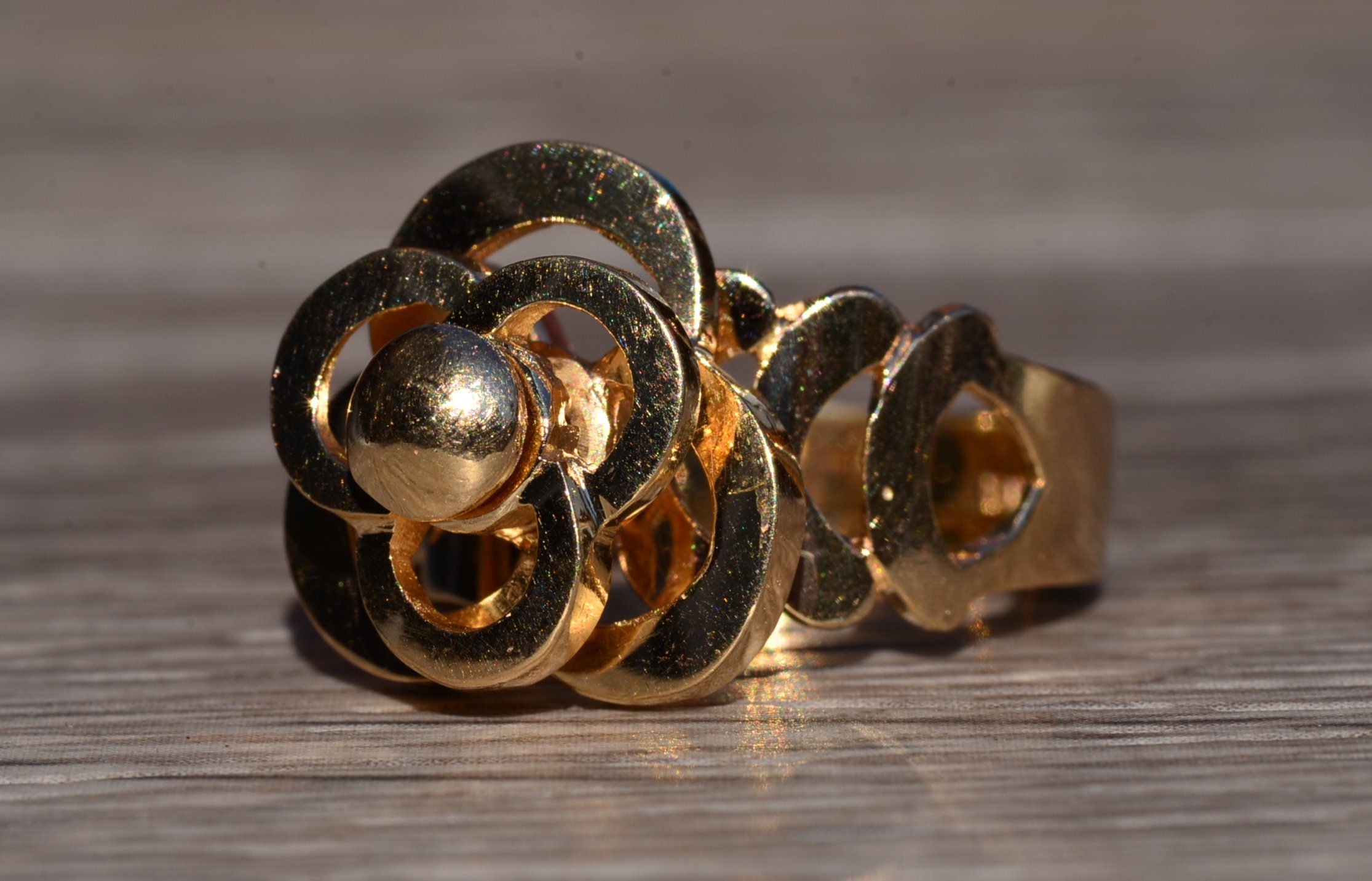 SOLD - The Spinner: Yellow Gold Floral Spinner Ring - Image 3