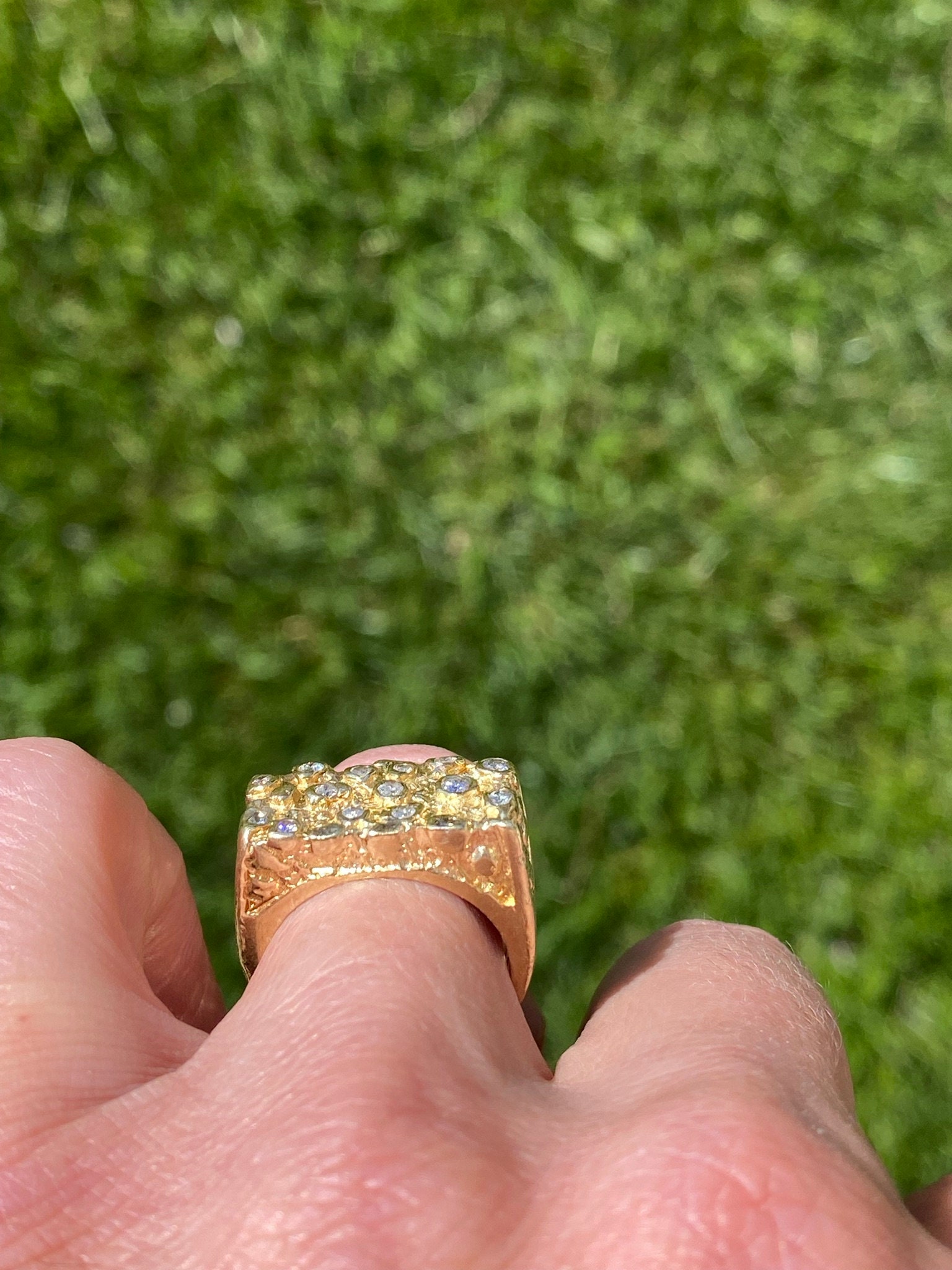 SOLD - The Cayucos: Vintage Yellow Gold Nugget Style Ring with Diamonds - Image 10