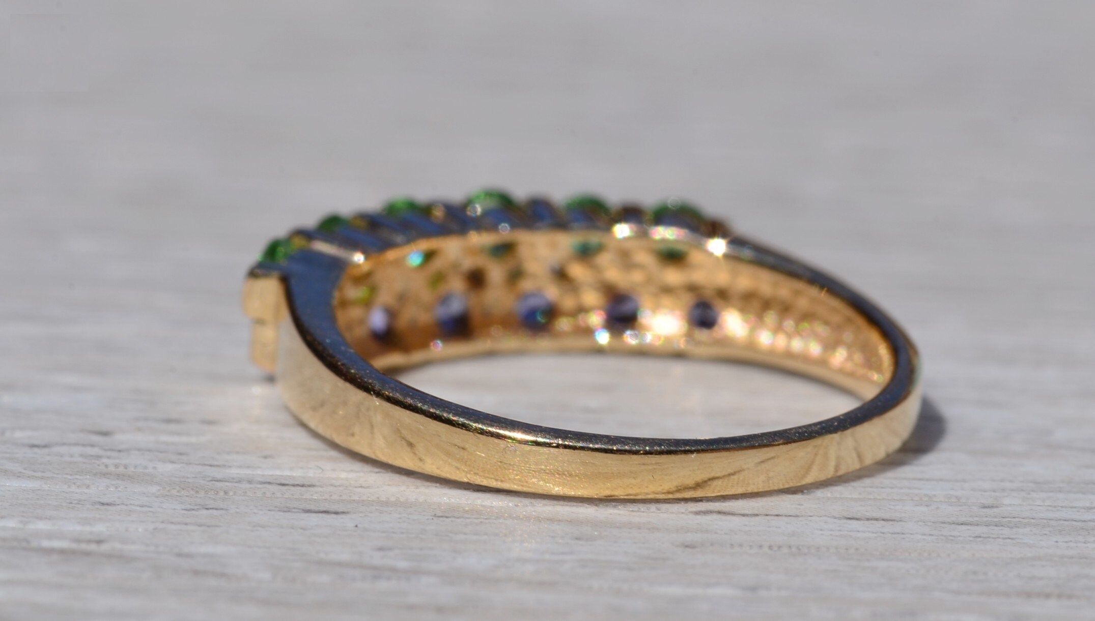 SOLD - The Remedios: Ladies 14K Gold Tsavorite and Tanzanite Band - Image 4