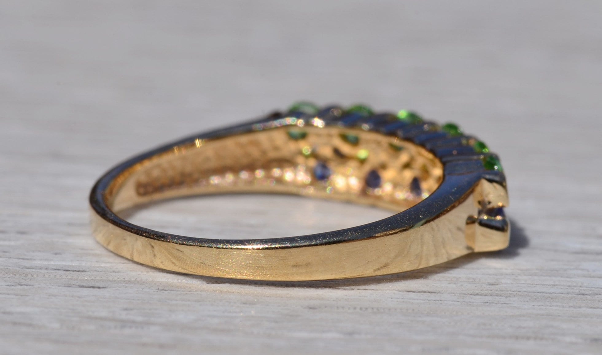 SOLD - The Remedios: Ladies 14K Gold Tsavorite and Tanzanite Band - Image 5