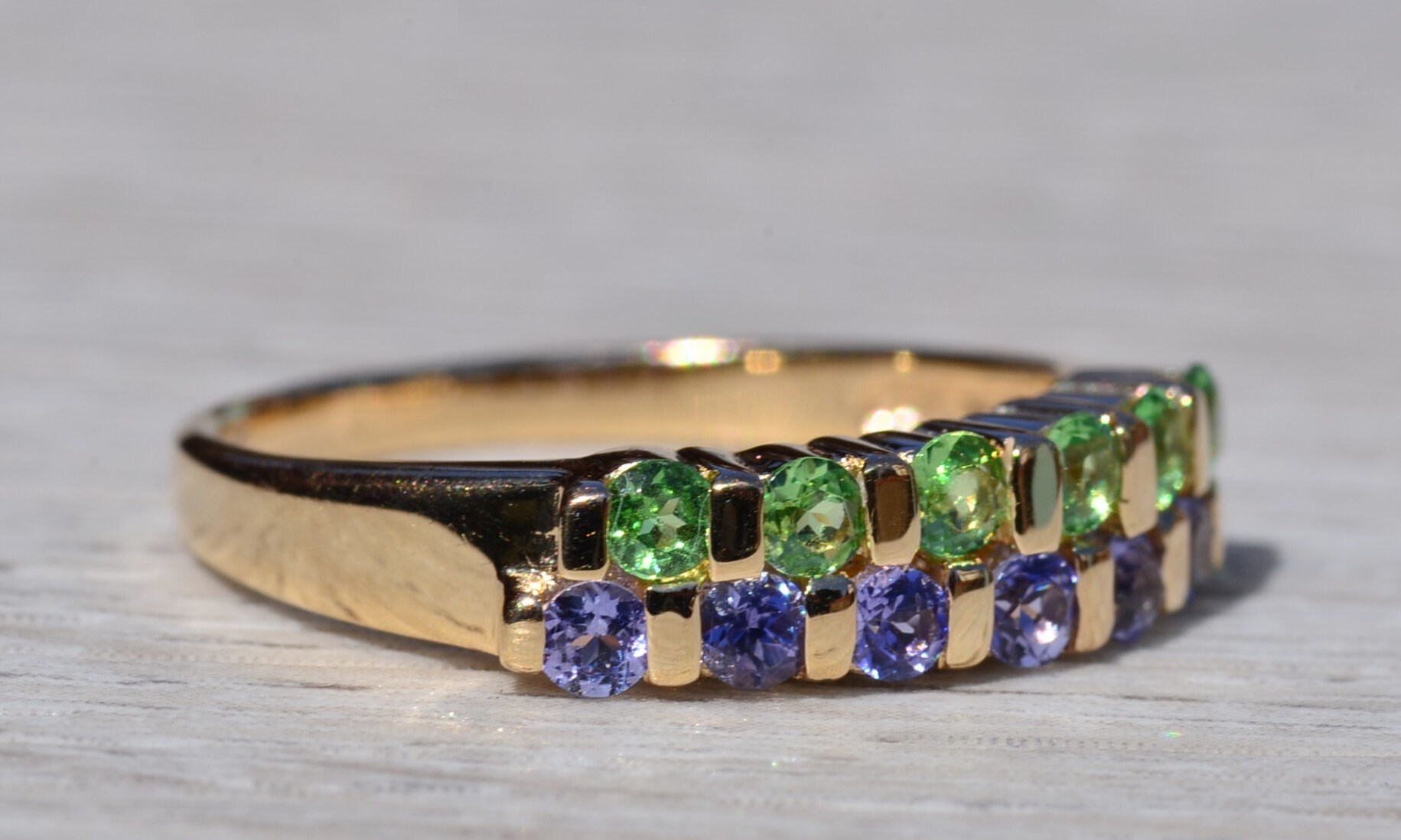 SOLD - The Remedios: Ladies 14K Gold Tsavorite and Tanzanite Band - Image 6