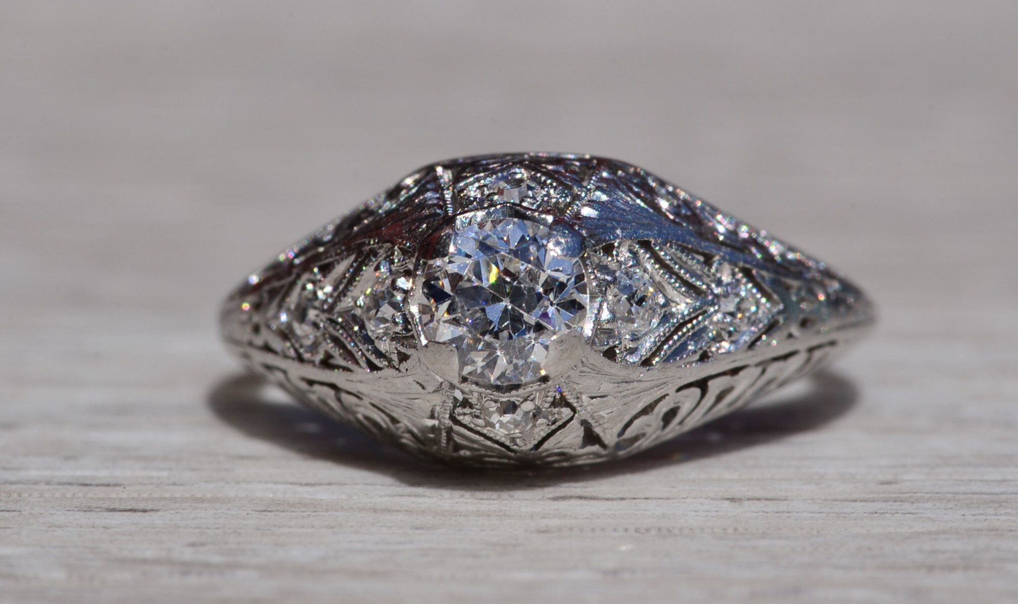 The Kitts Hill: Antique Ladies Platinum Engagement Ring set with Diamonds - Image 2
