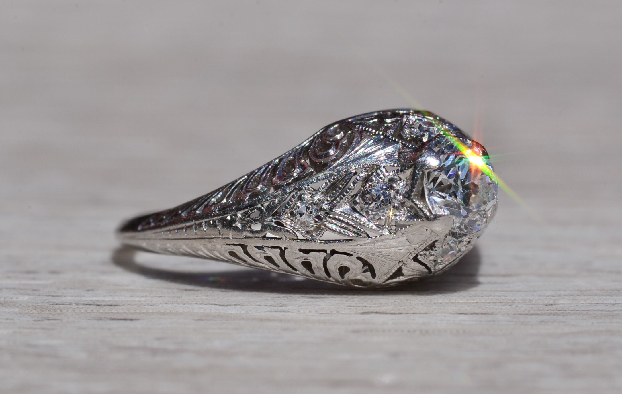 The Kitts Hill: Antique Ladies Platinum Engagement Ring set with Diamonds - Image 6