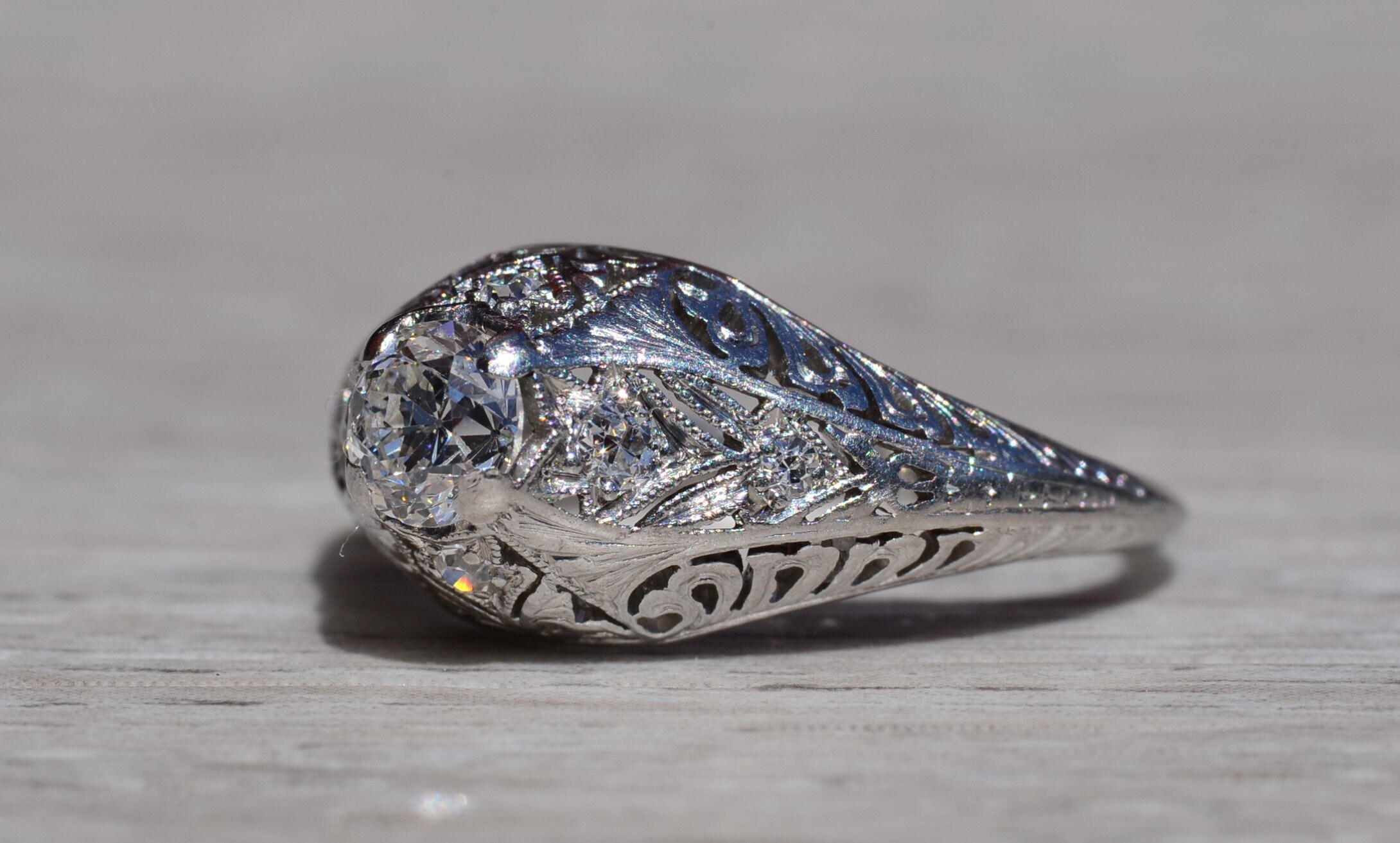 The Kitts Hill: Antique Ladies Platinum Engagement Ring set with Diamonds - Image 3