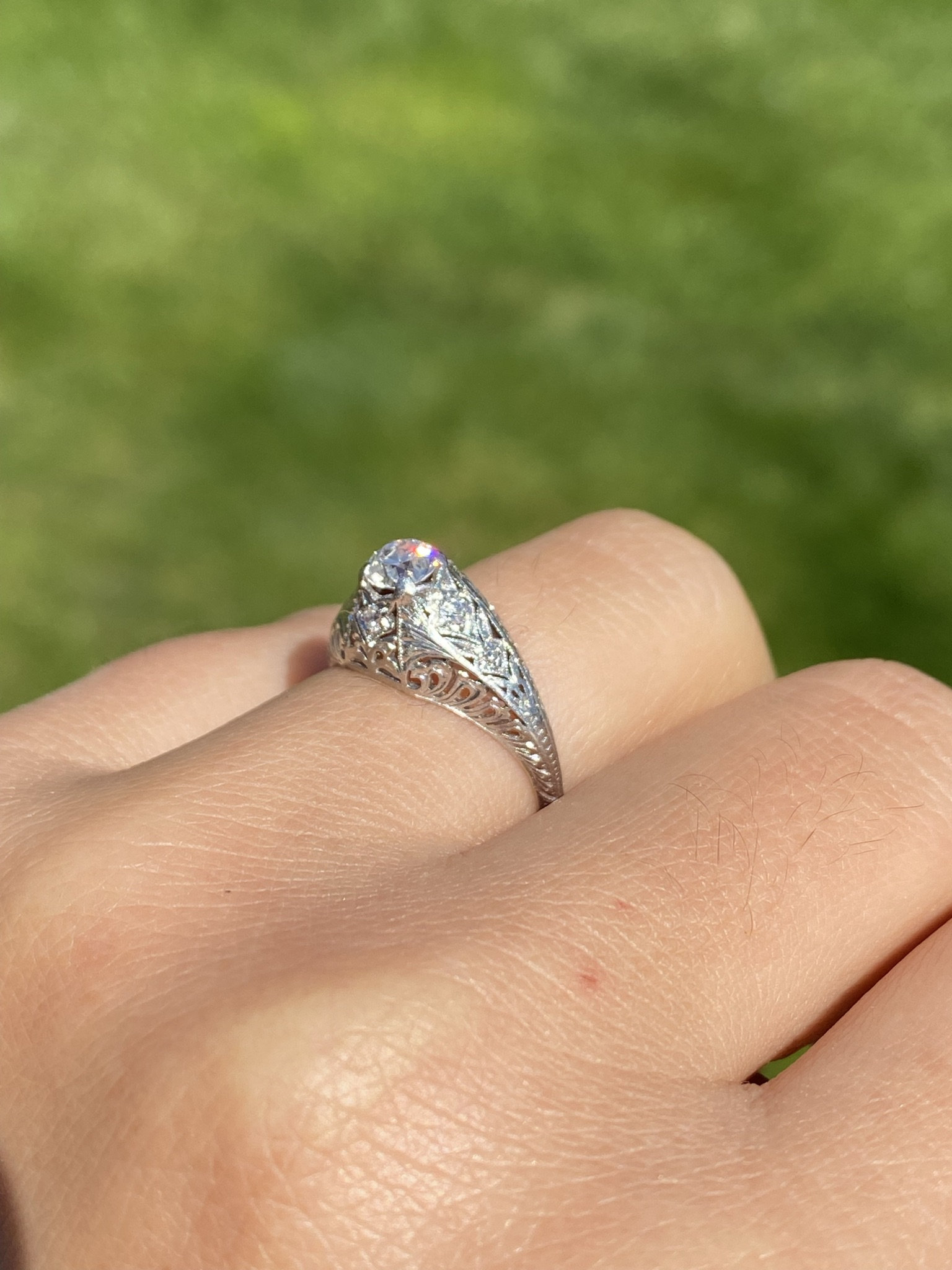 The Kitts Hill: Antique Ladies Platinum Engagement Ring set with Diamonds - Image 11