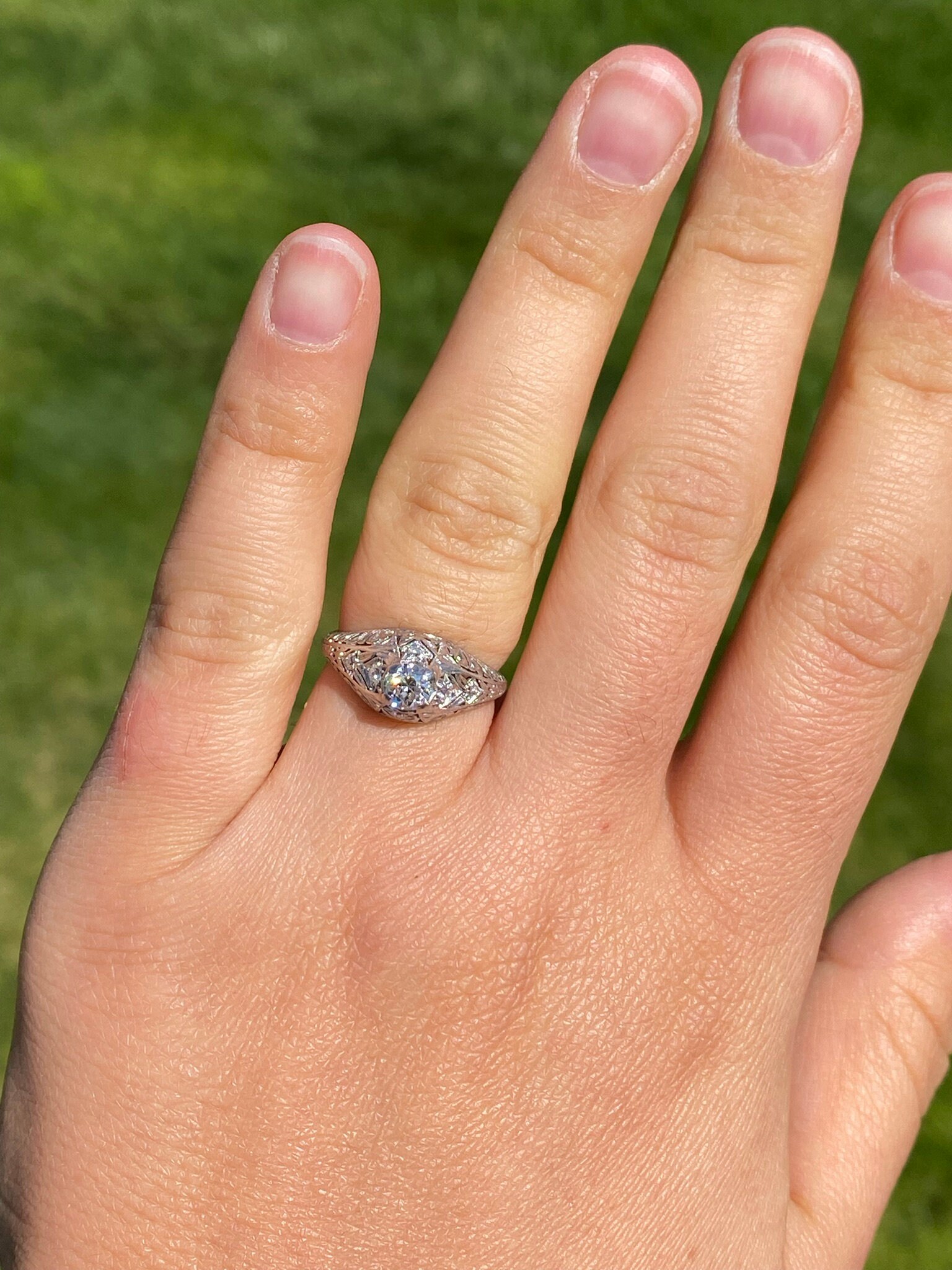 The Kitts Hill: Antique Ladies Platinum Engagement Ring set with Diamonds - Image 8