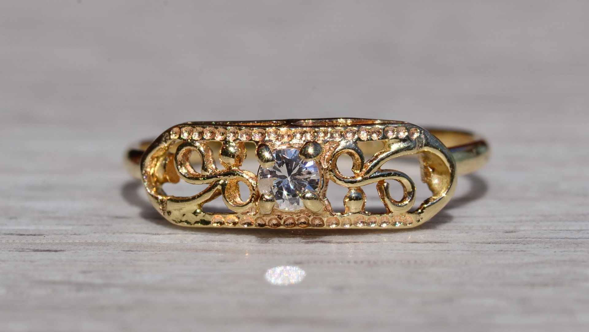SOLD - The Varney: Ladies Signed Petite 14K Gold Cocktail Ring set with Diamond - Image 2