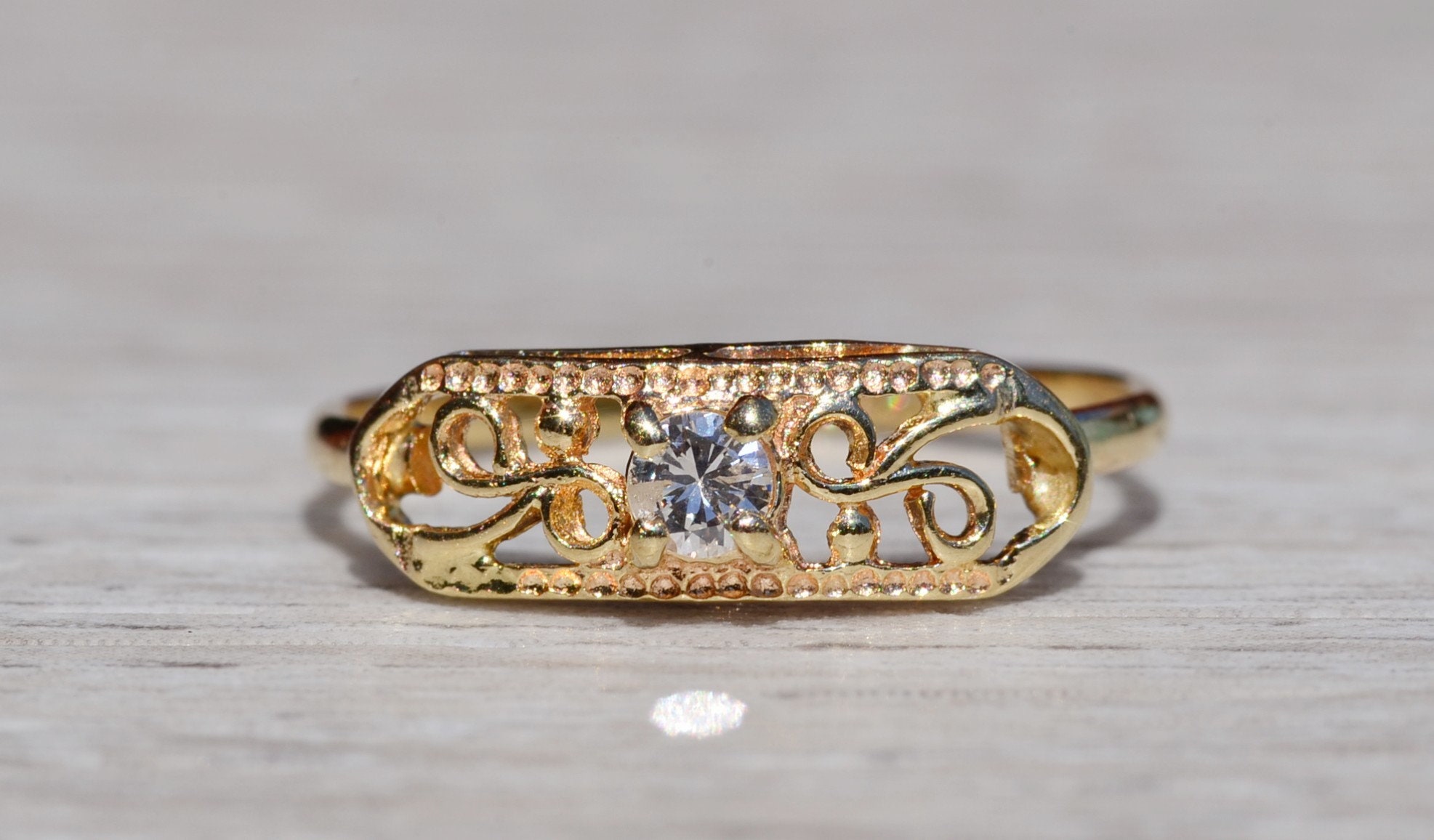 SOLD - The Varney: Ladies Signed Petite 14K Gold Cocktail Ring set with Diamond - Image 8