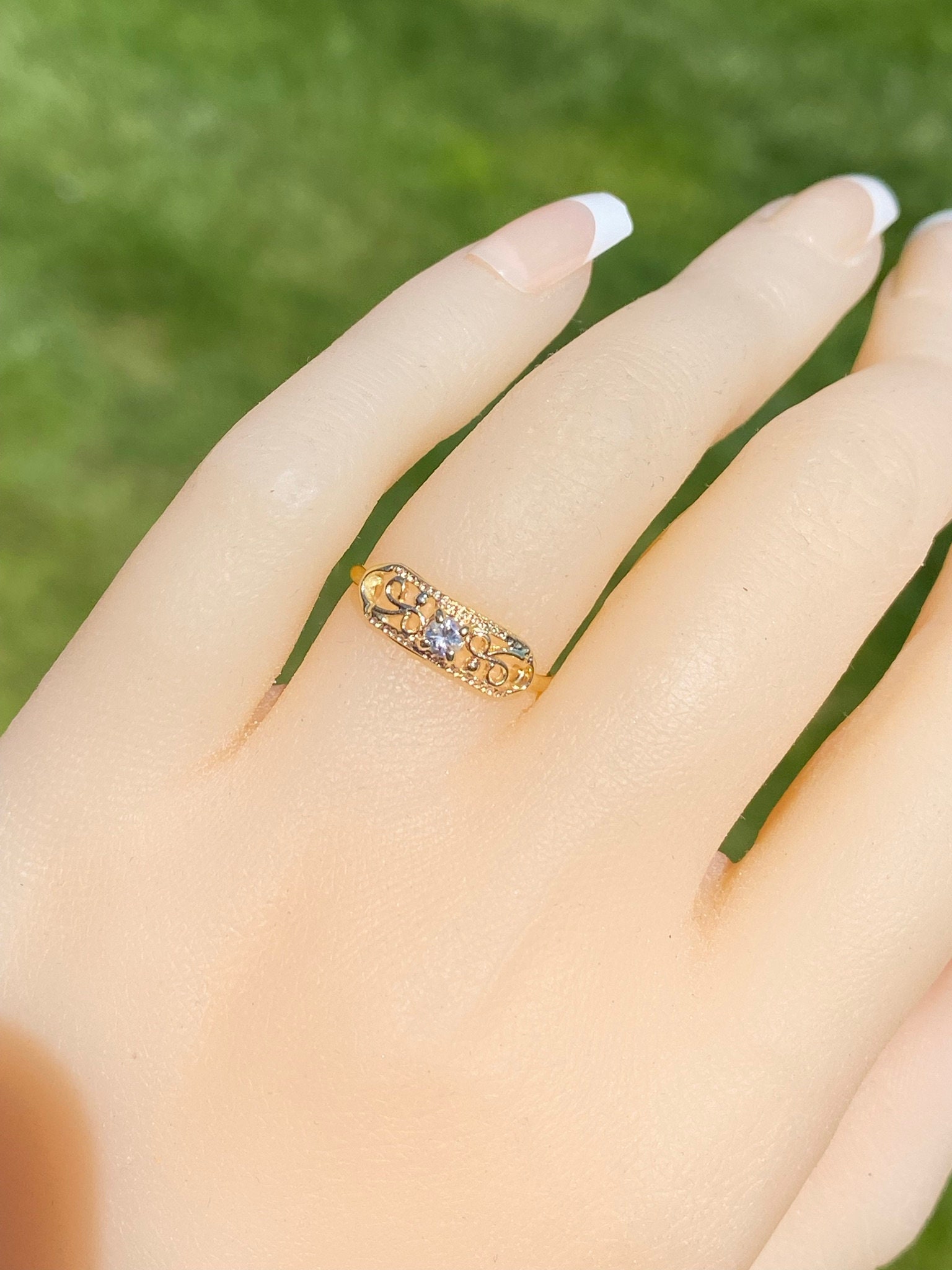 SOLD - The Varney: Ladies Signed Petite 14K Gold Cocktail Ring set with Diamond - Image 7