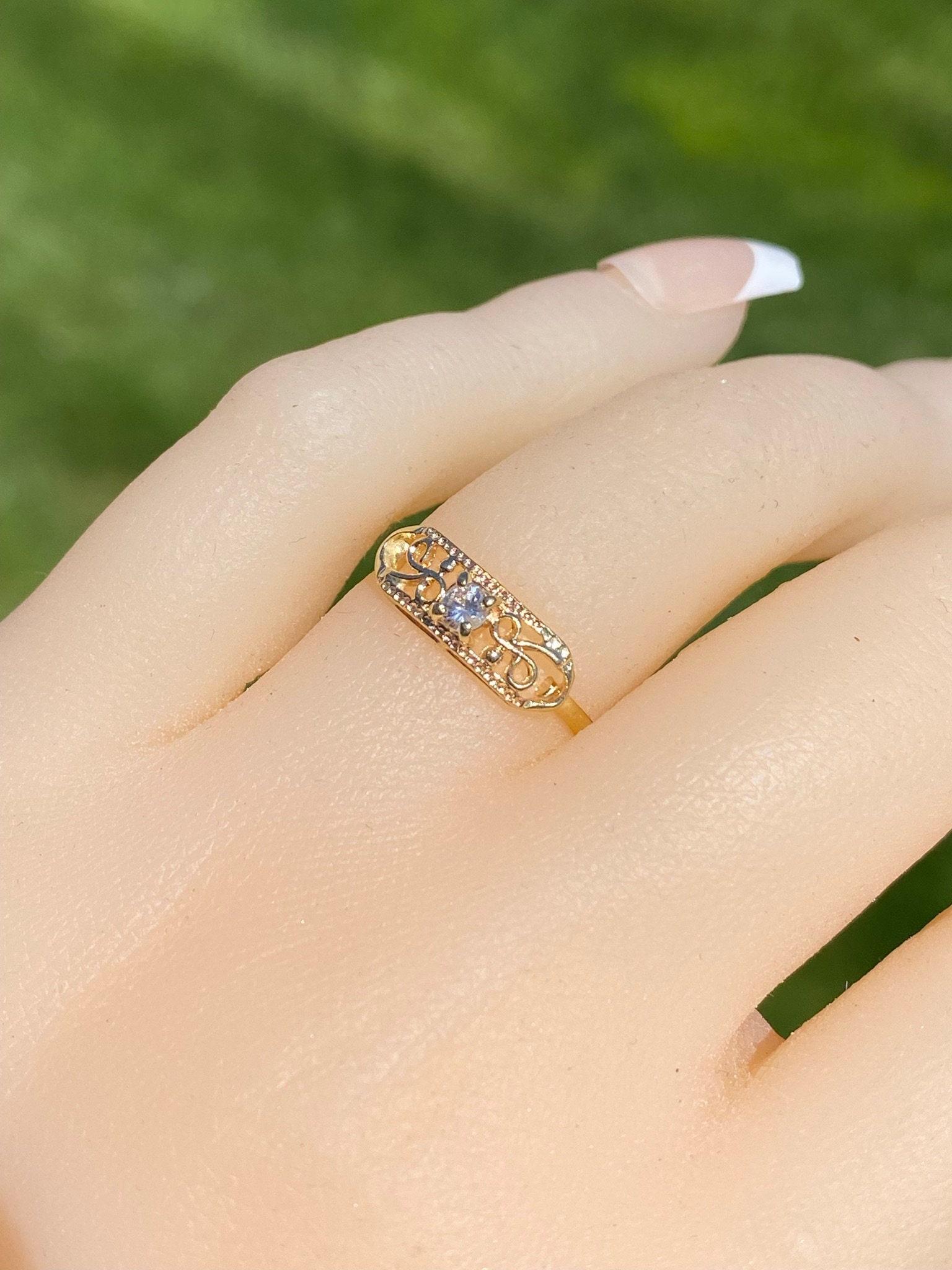 SOLD - The Varney: Ladies Signed Petite 14K Gold Cocktail Ring set with Diamond - Image 9