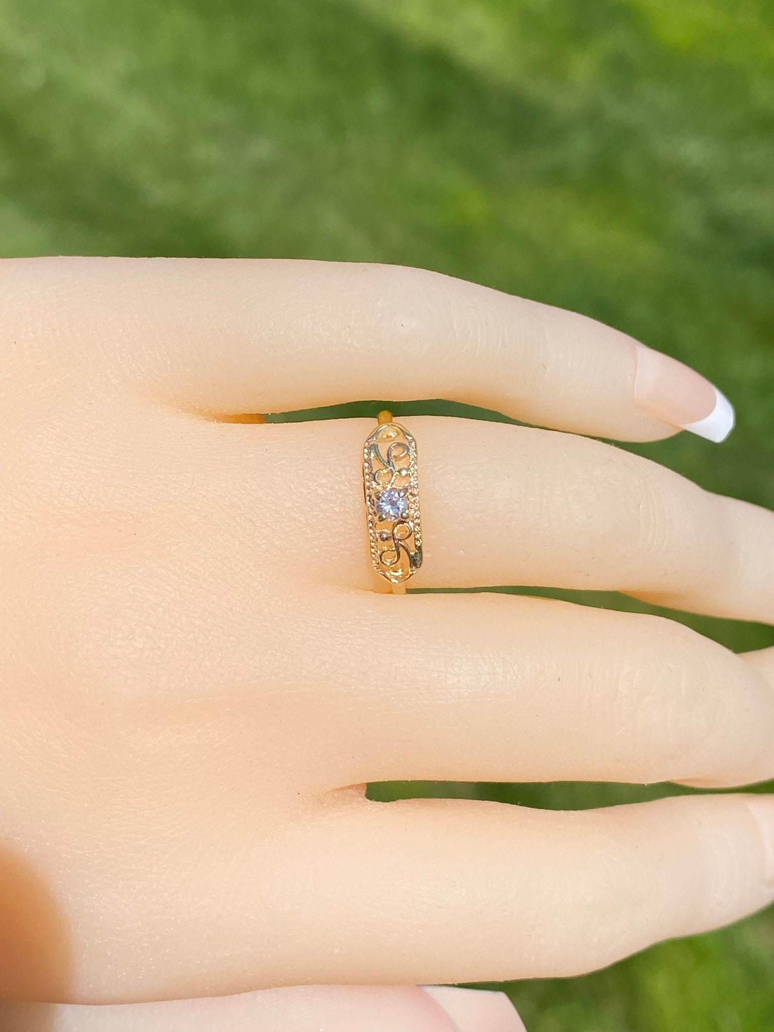 SOLD - The Varney: Ladies Signed Petite 14K Gold Cocktail Ring set with Diamond - Image 10