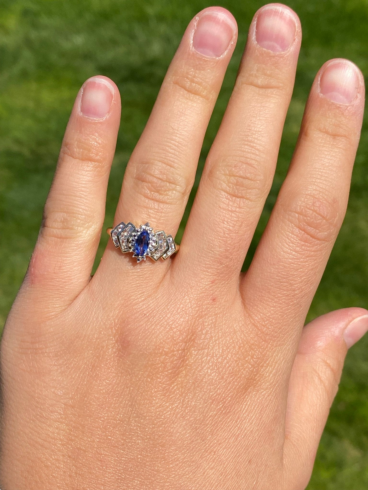SOLD - The Laddonia: Ladies Yellow Gold Tanzanite and White Topaz Ring - Image 8