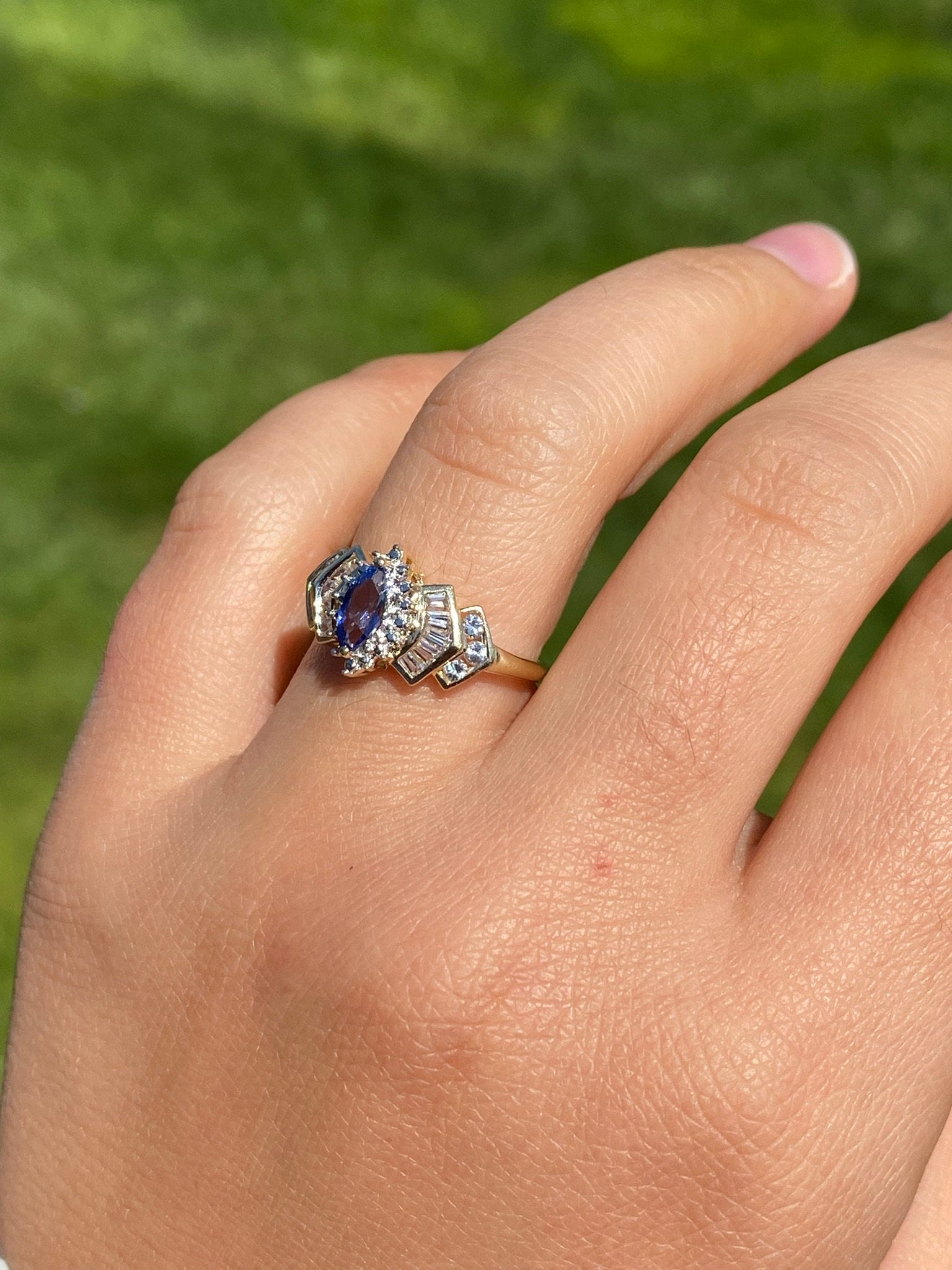 SOLD - The Laddonia: Ladies Yellow Gold Tanzanite and White Topaz Ring - Image 9