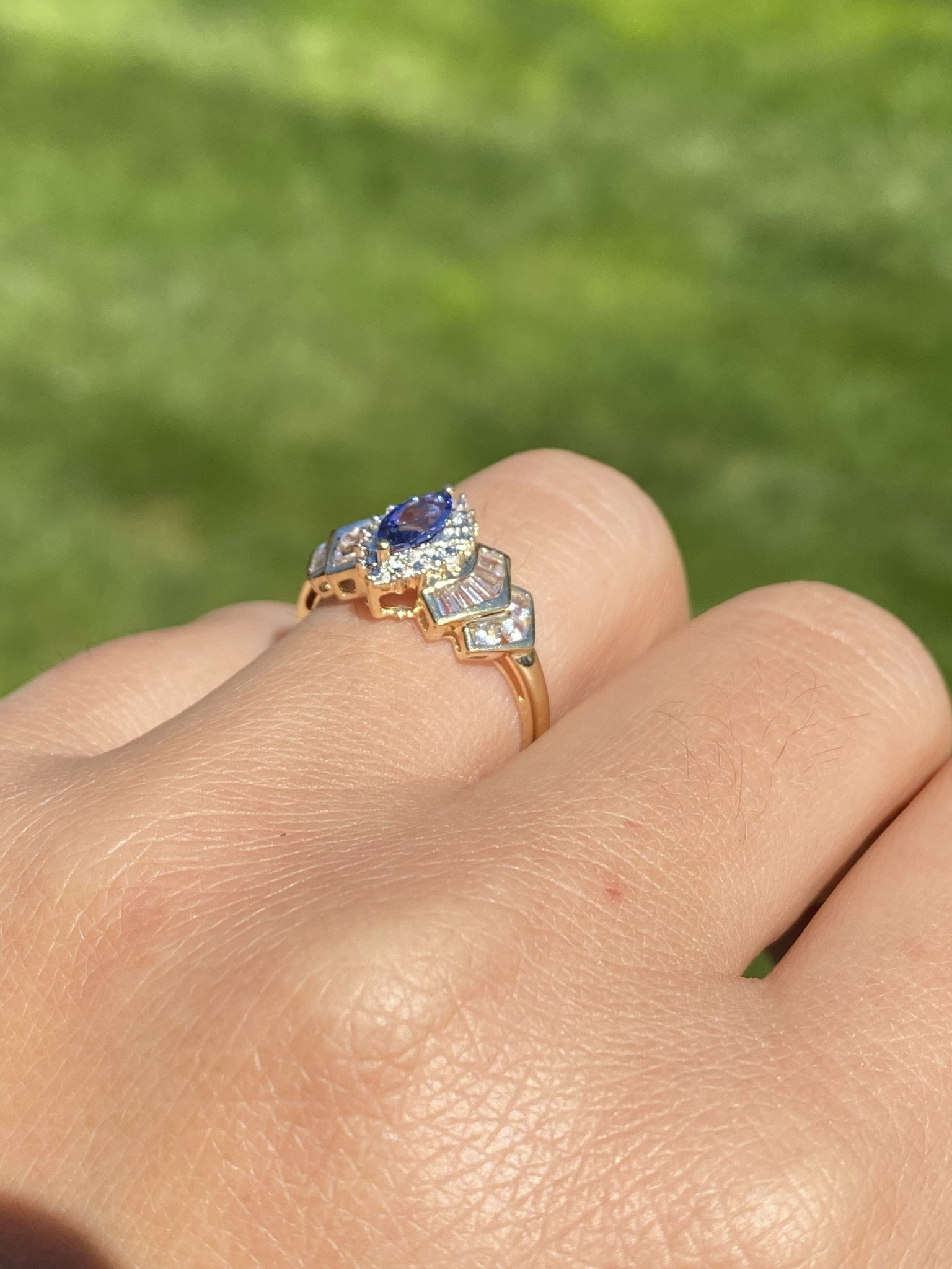SOLD - The Laddonia: Ladies Yellow Gold Tanzanite and White Topaz Ring - Image 11