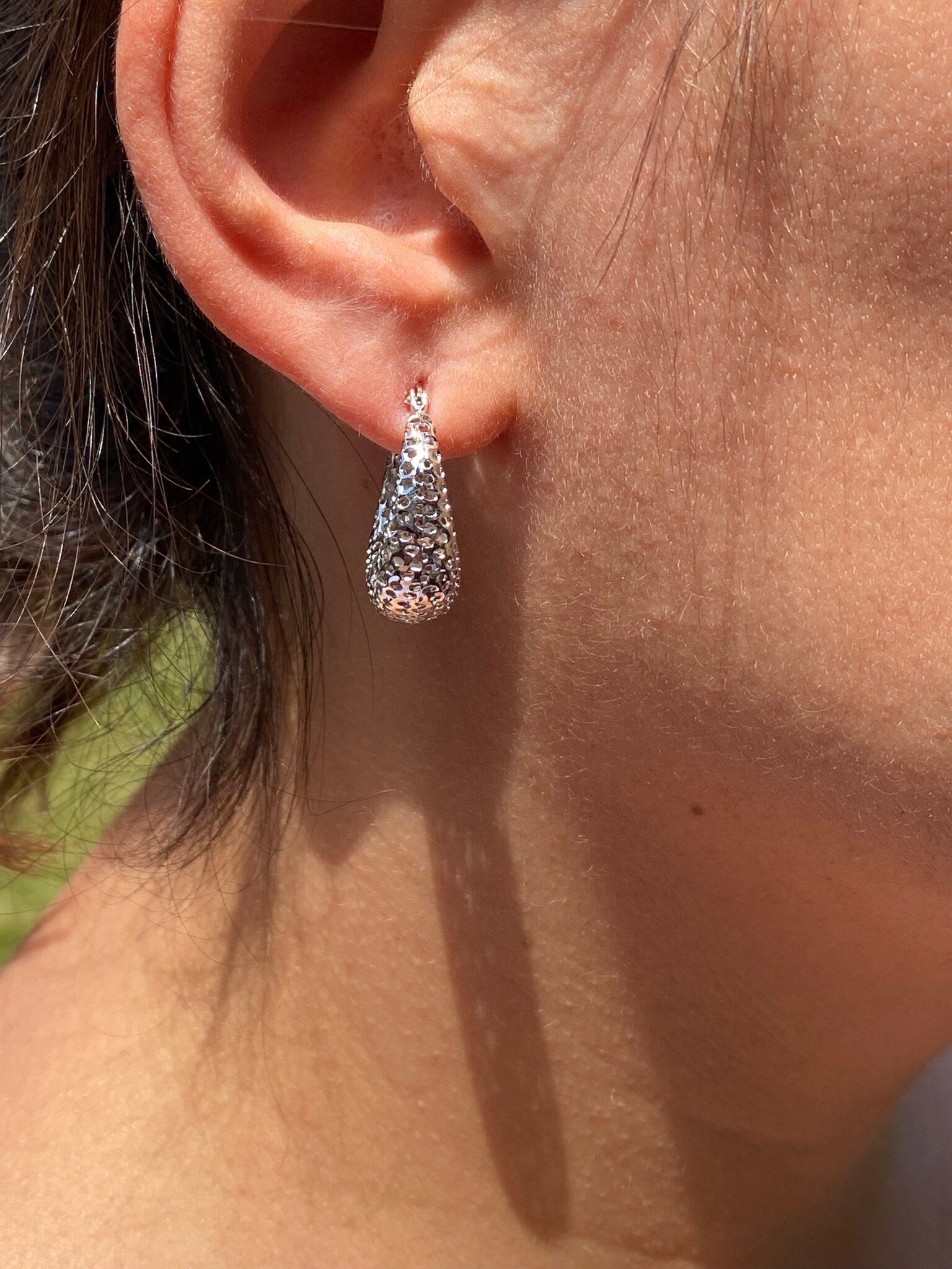 The Arbelas: Ladies 14K White Gold Diamond Cut Hollow Hoops - Image 8
