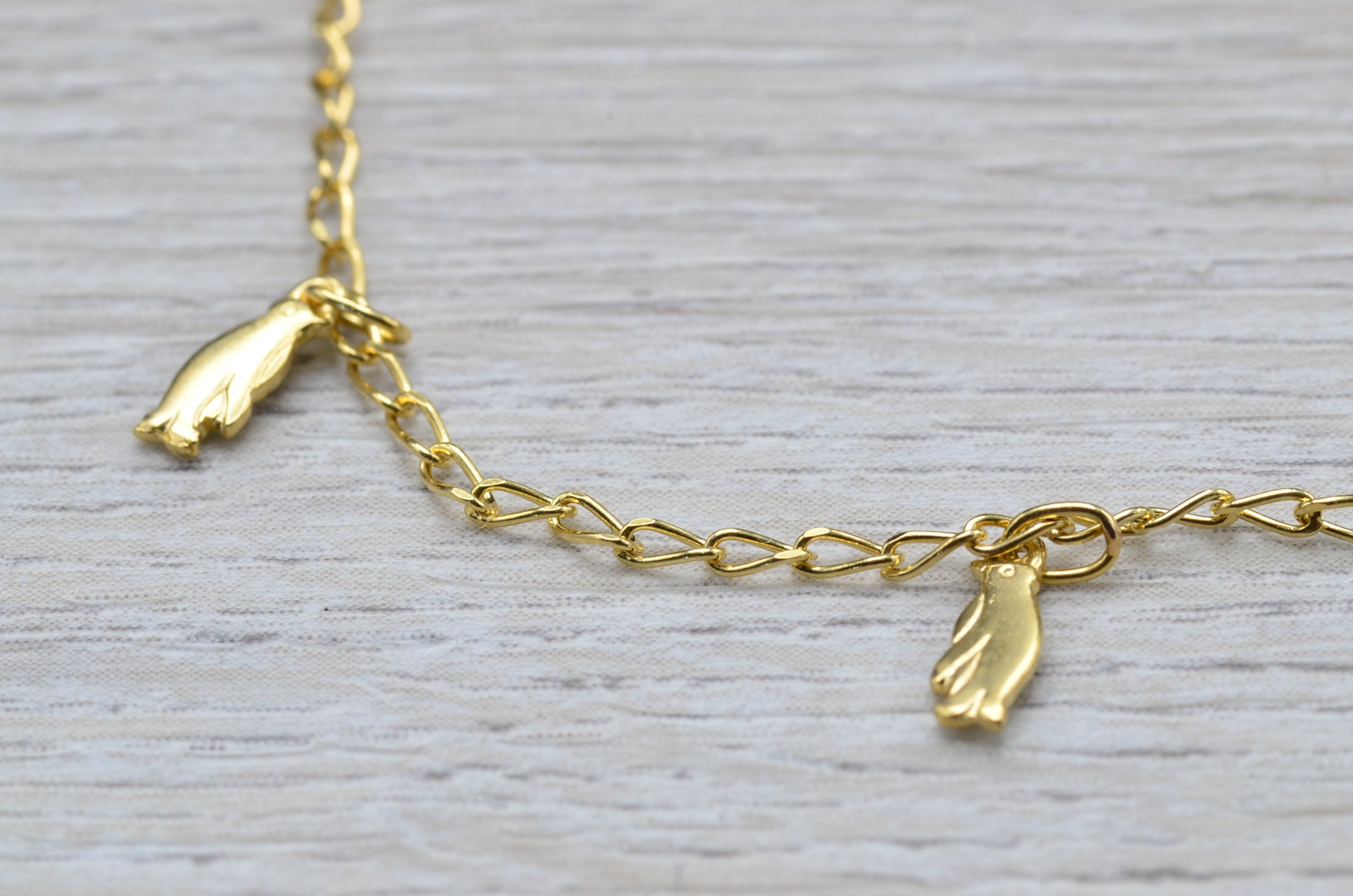 SOLD - The Manchote: Ladies 18K Yellow Gold Penguin Charm Bracelet - Image 5