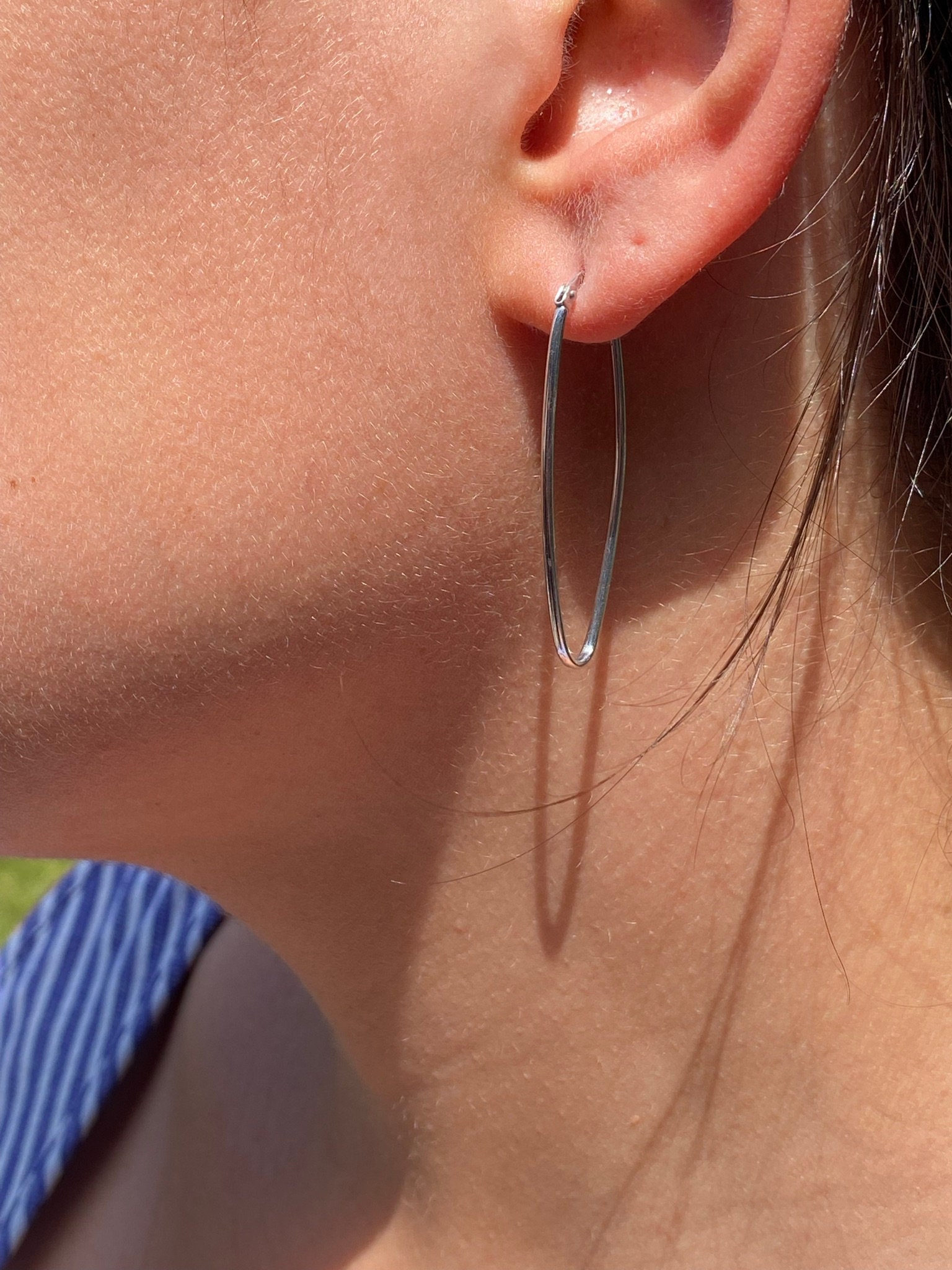 SOLD - The Hubbells: Ladies 14K White Gold Elongated Hoop Earrings - Image 5