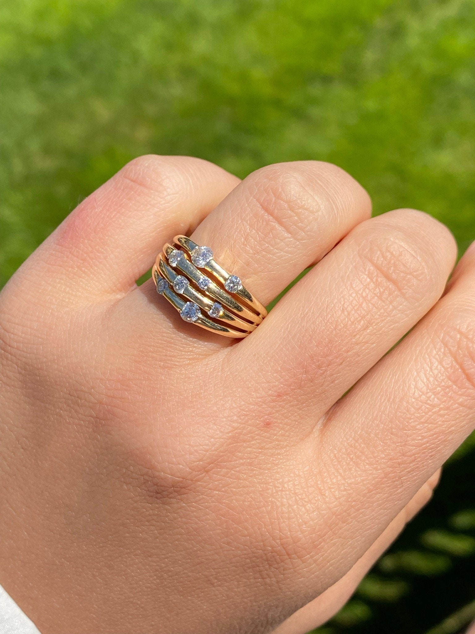SOLD - The Corail: Ladies 14K Multi Band Ring set with Diamonds - Image 10
