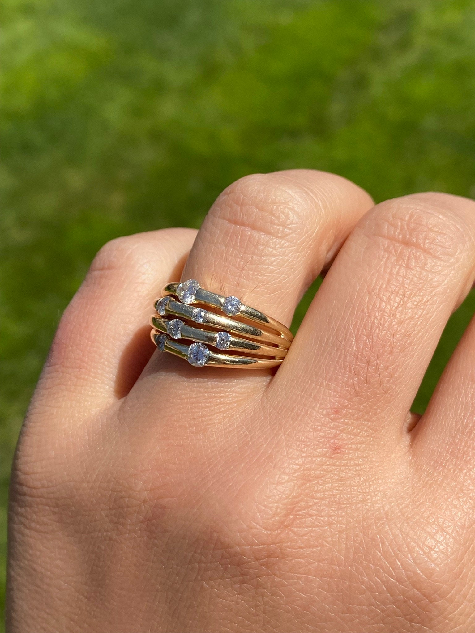 SOLD - The Corail: Ladies 14K Multi Band Ring set with Diamonds - Image 9