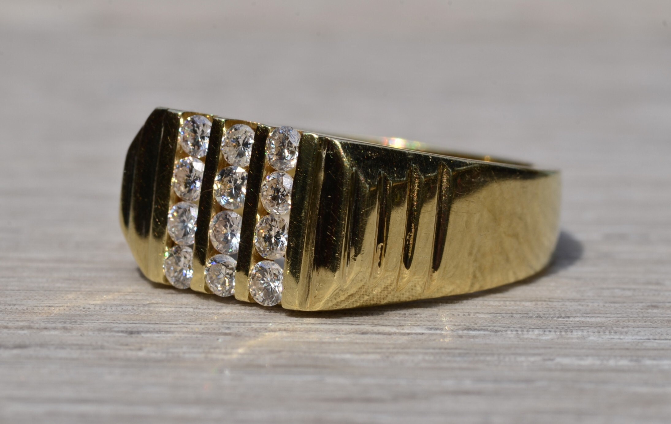 The Bair Island: Gentleman's Diamond Cocktail Ring in Yellow Gold - Image 3